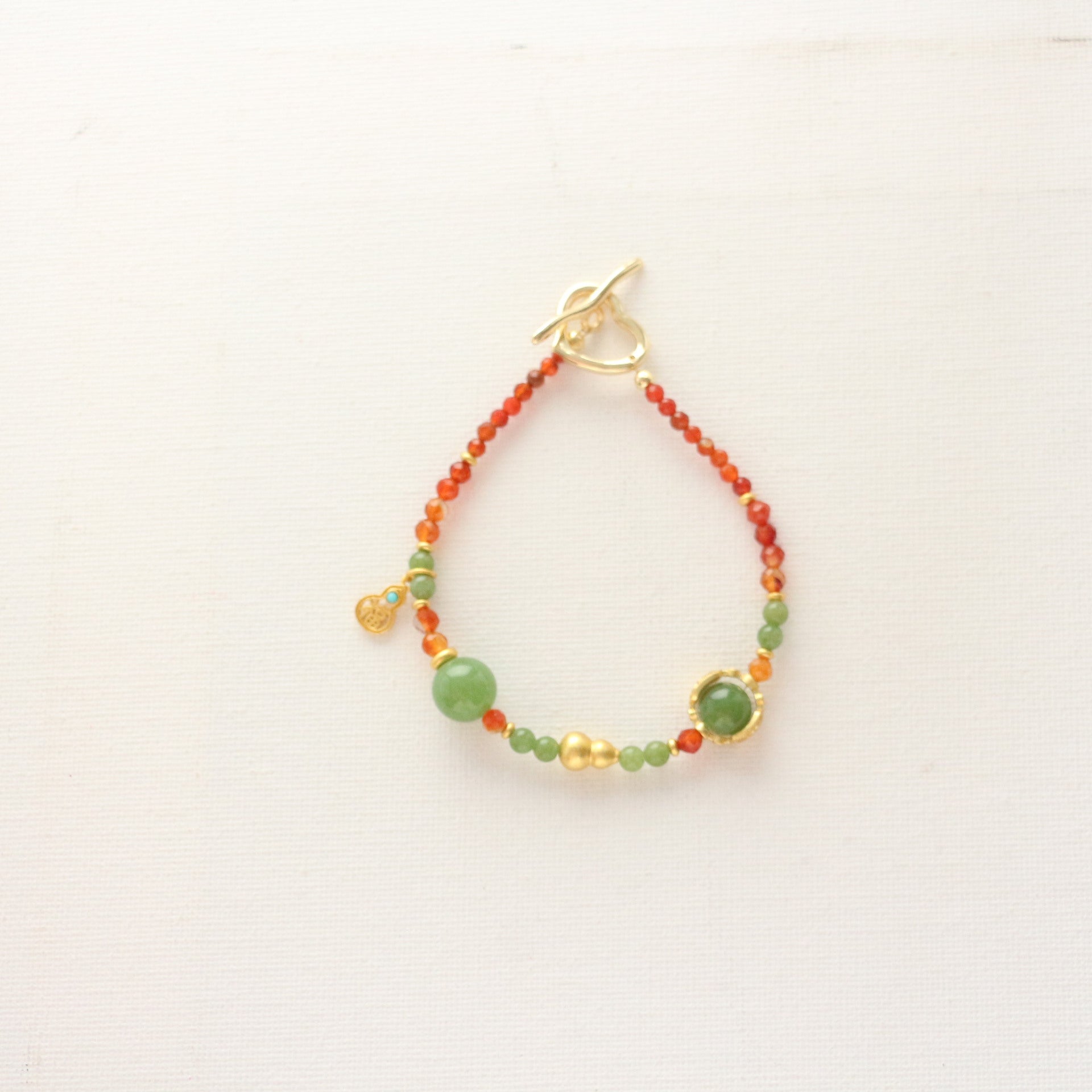 Jekira Retro New Chinese Red Agate & Green Chrysoprase Jewelry Set