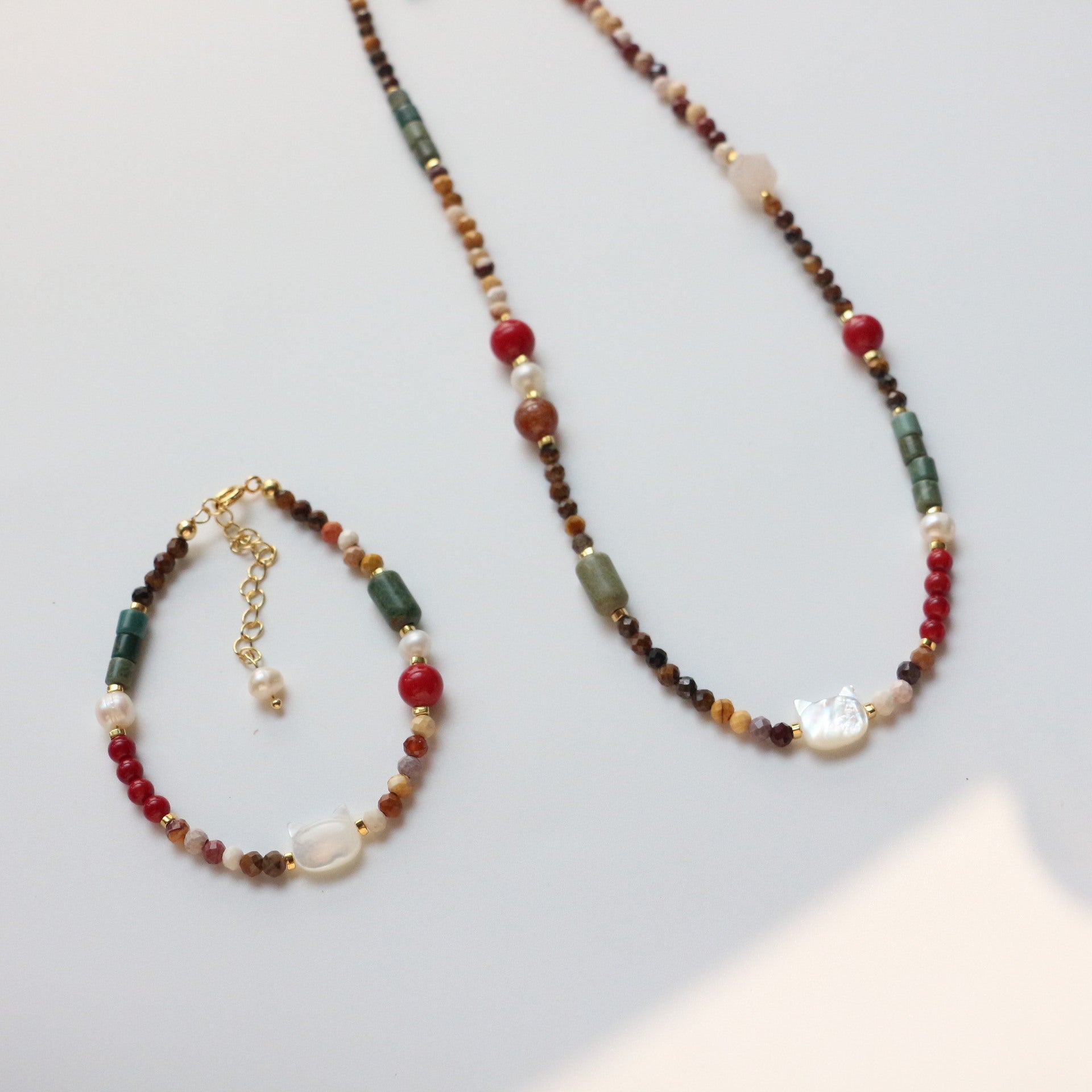 Jekira Painterly Gemstone Necklace & Bracelet Set