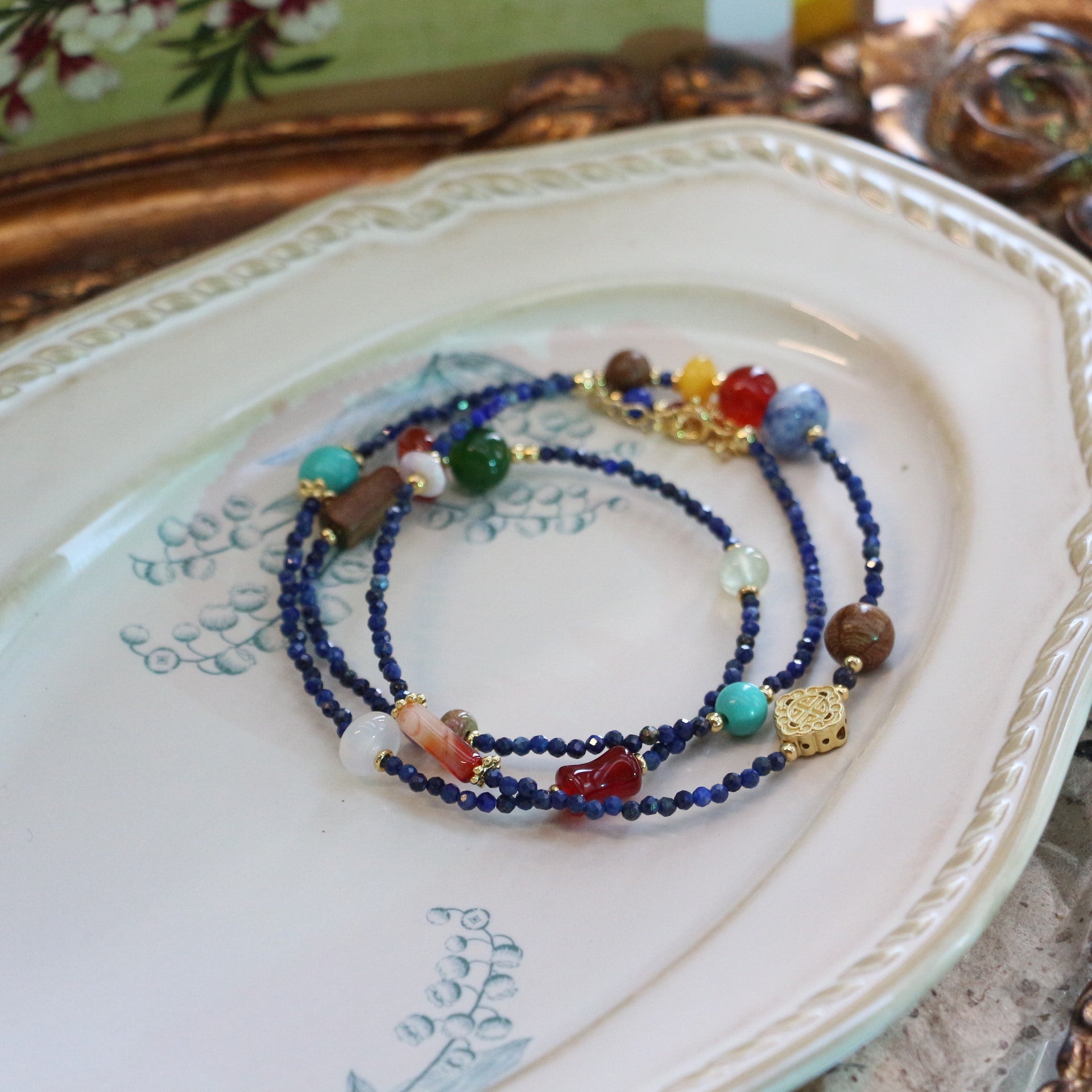 Jekira Multicolor Agate & Lapis Lazuli Necklace