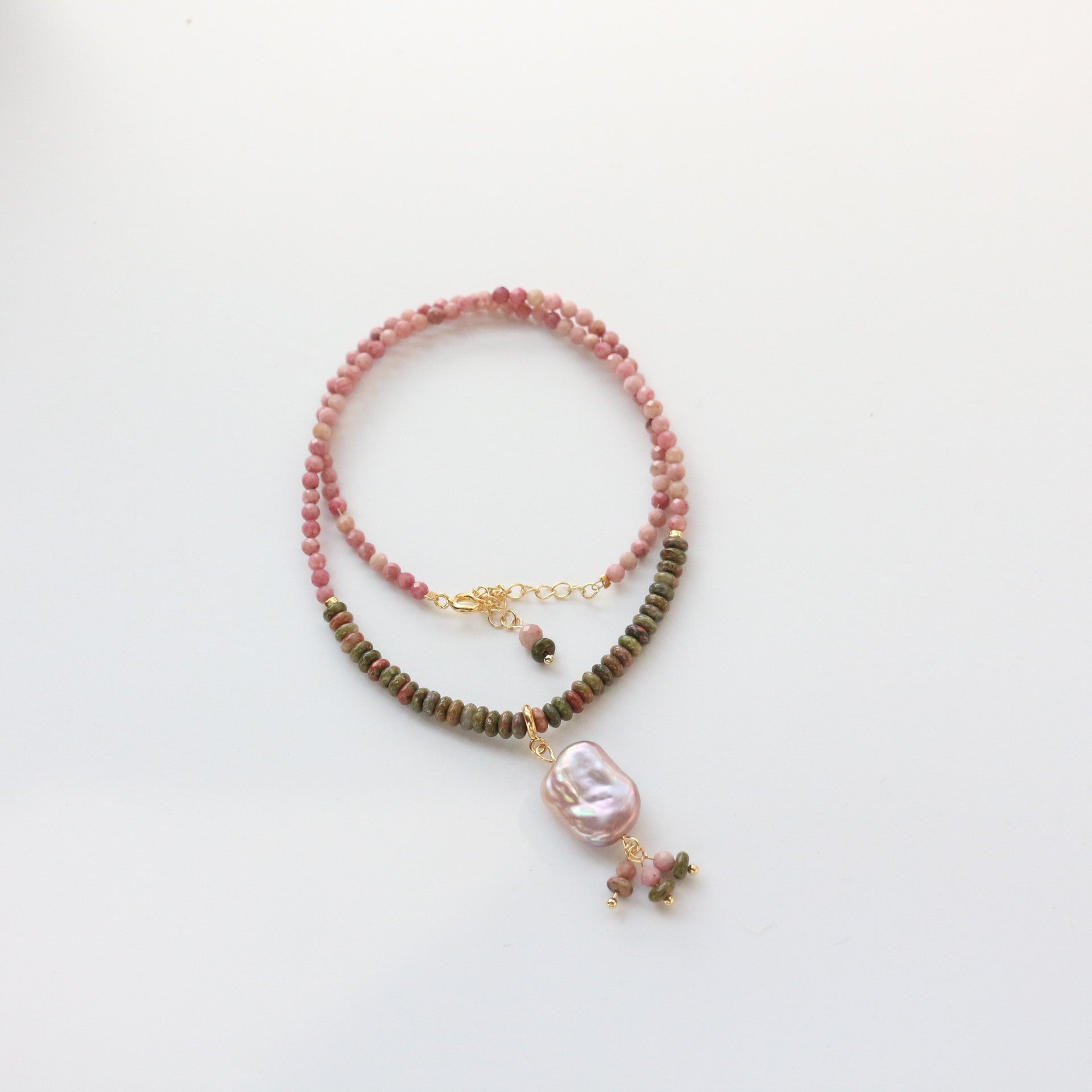 Jekira Rhodochrosite & Baroque Pearl Necklace Set