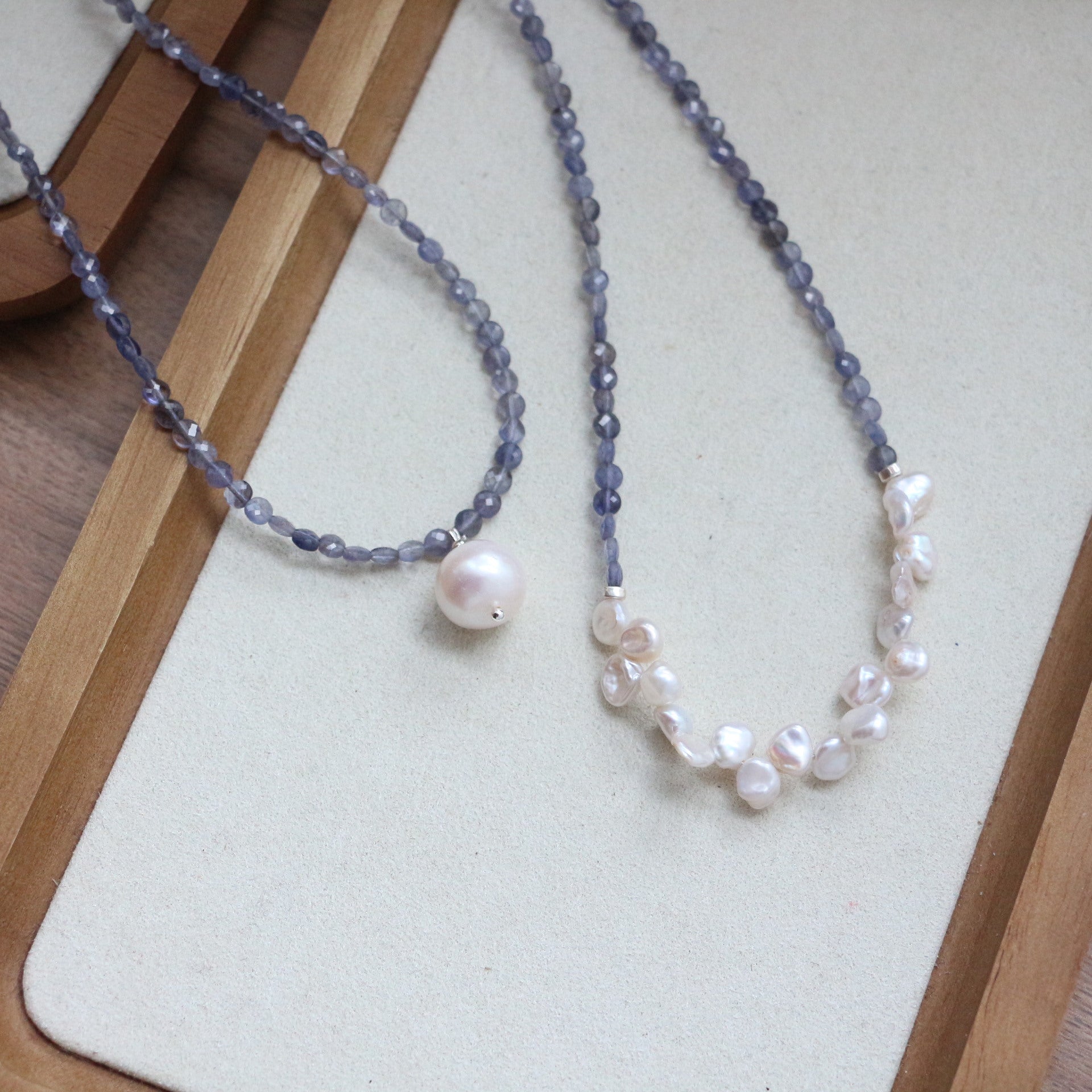 Jekira Chinese-Inspired Blue Gemstone & Petal Pearl Necklace Set