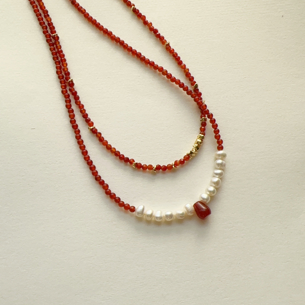 Jekira Red Agate & Baroque Pearl Necklace Set