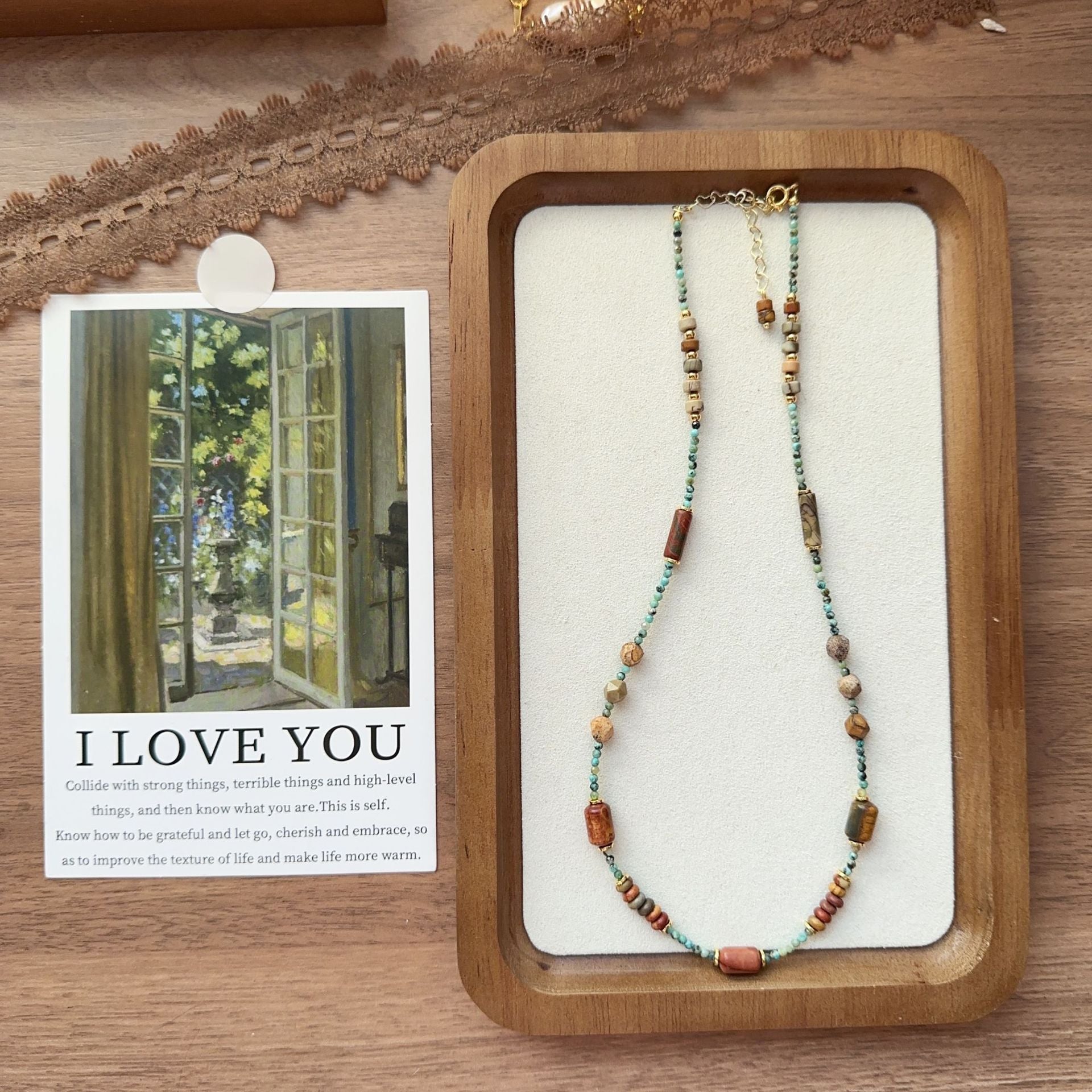 JEKIRA Natural Turquoise & Red Stone Necklace