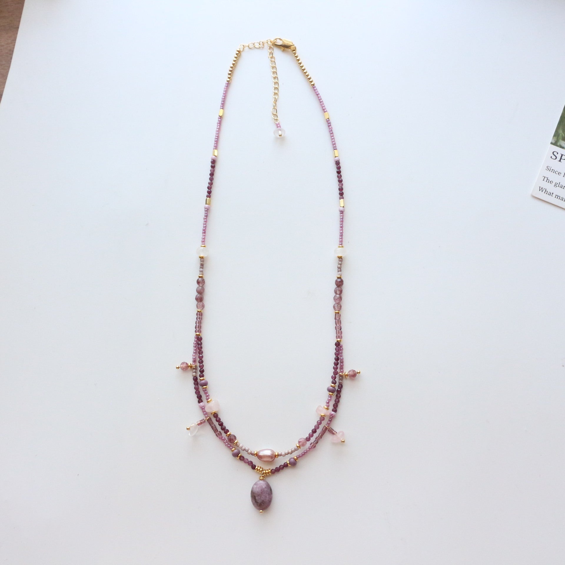 Jekira Lilac Charm Jewelry Set – Layered Baroque Pearl Necklace, Earrings & Ring with Amethyst