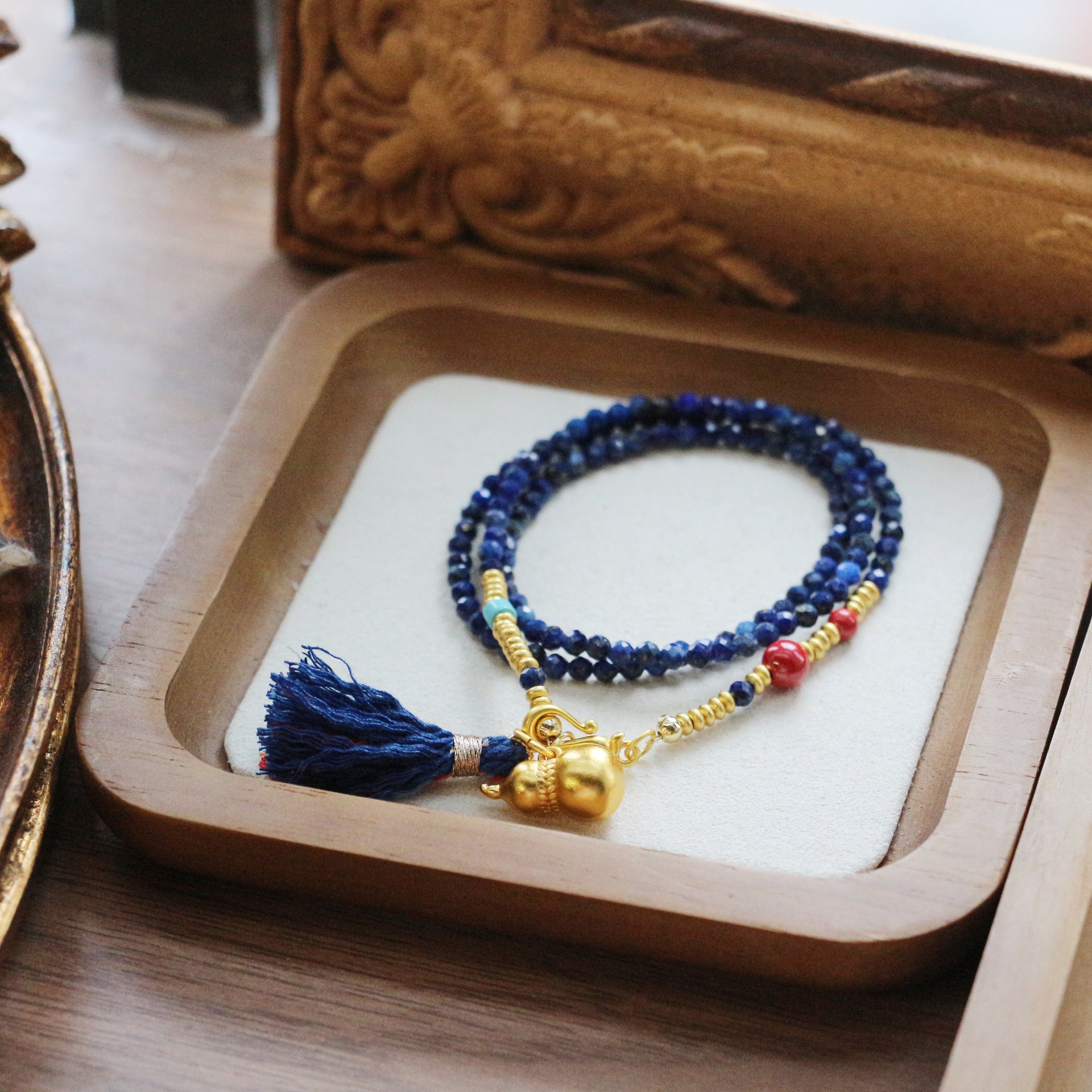Jekira Lapis Lazuli & Imperial Sand Gourd Tassel Necklace and Bracelet Set