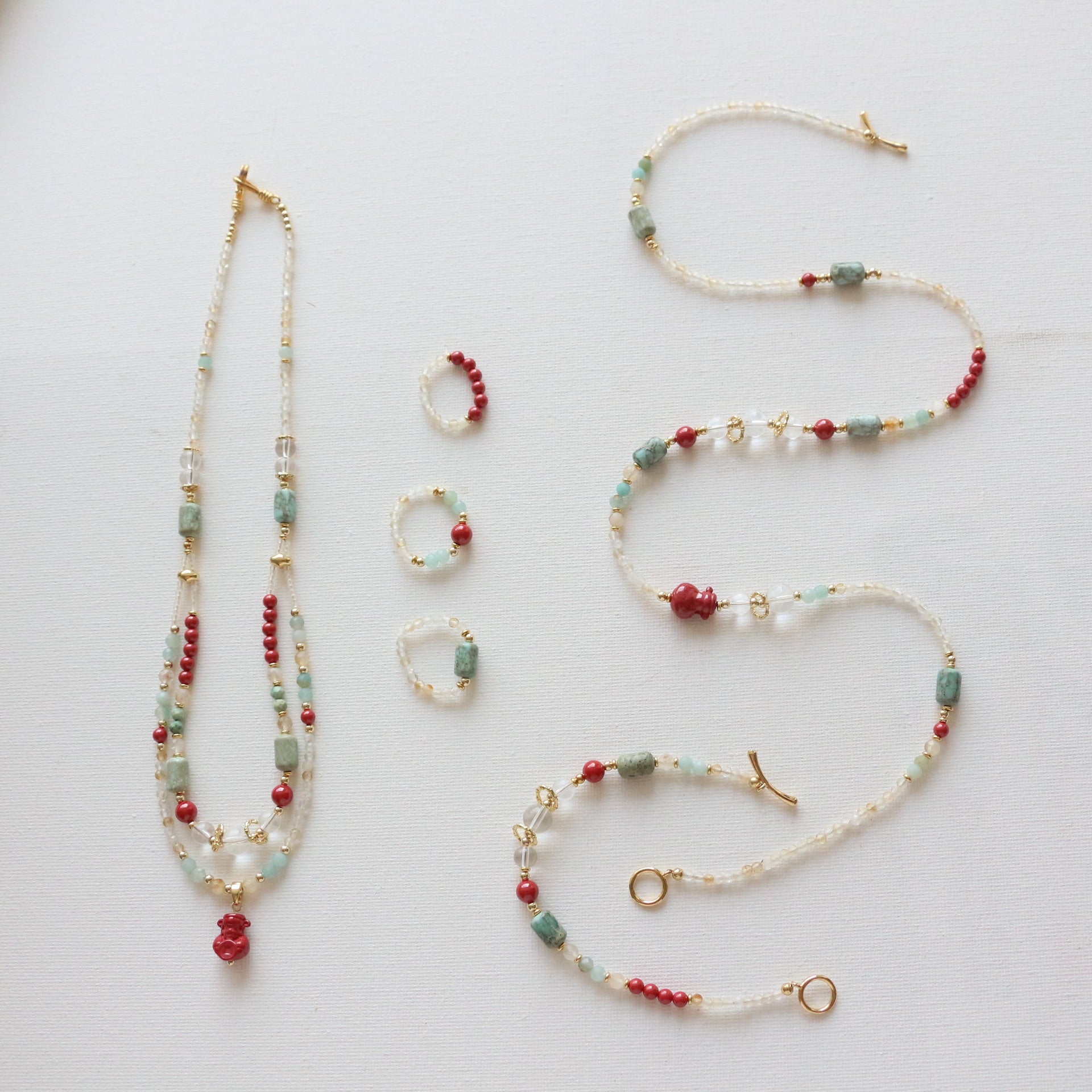 Jekira God of Wealth Red Gemstone Jewelry Set