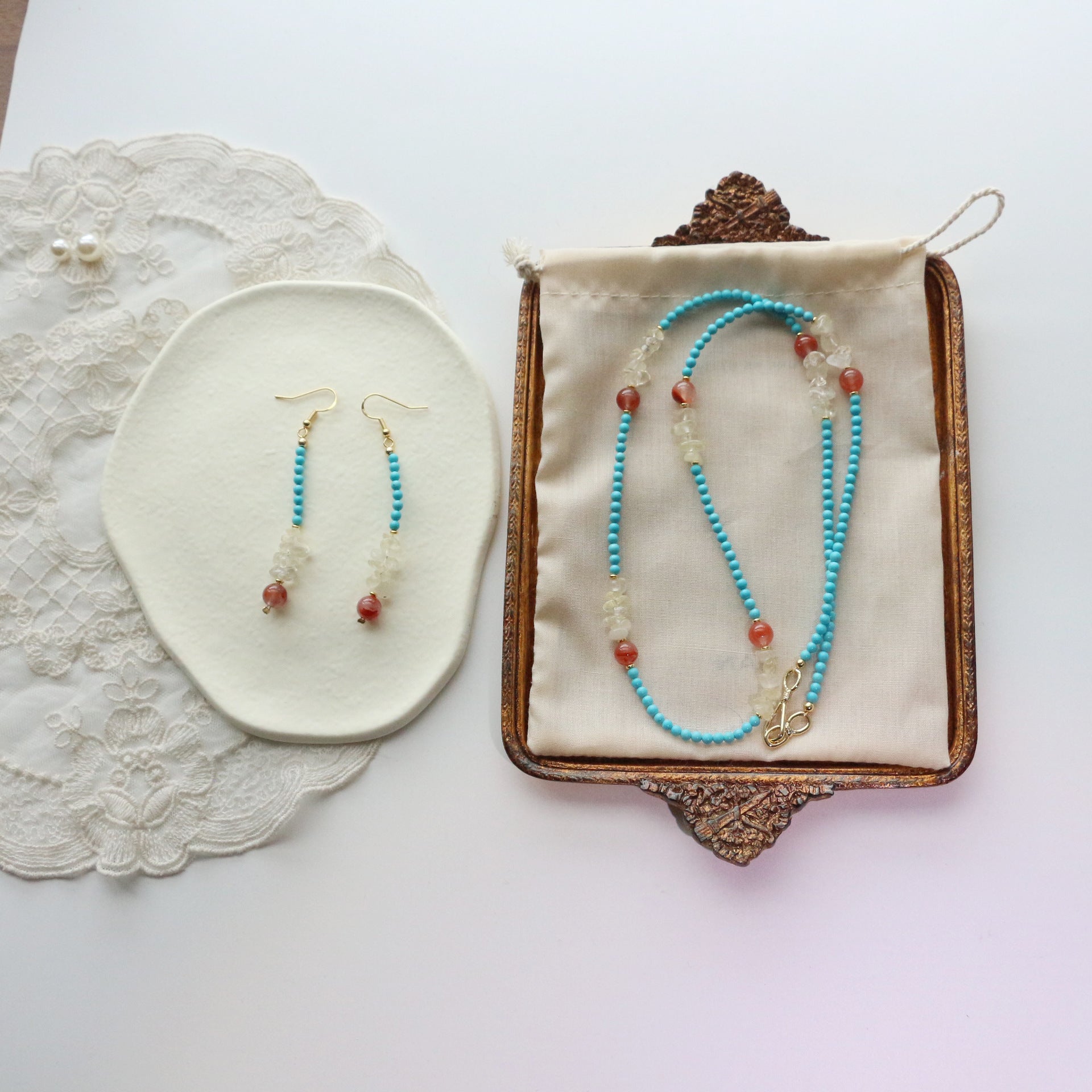 Jekira Sapphire & Ruby Celestial Jewelry Set (Long & Short Necklaces + 925 Silver Earrings)