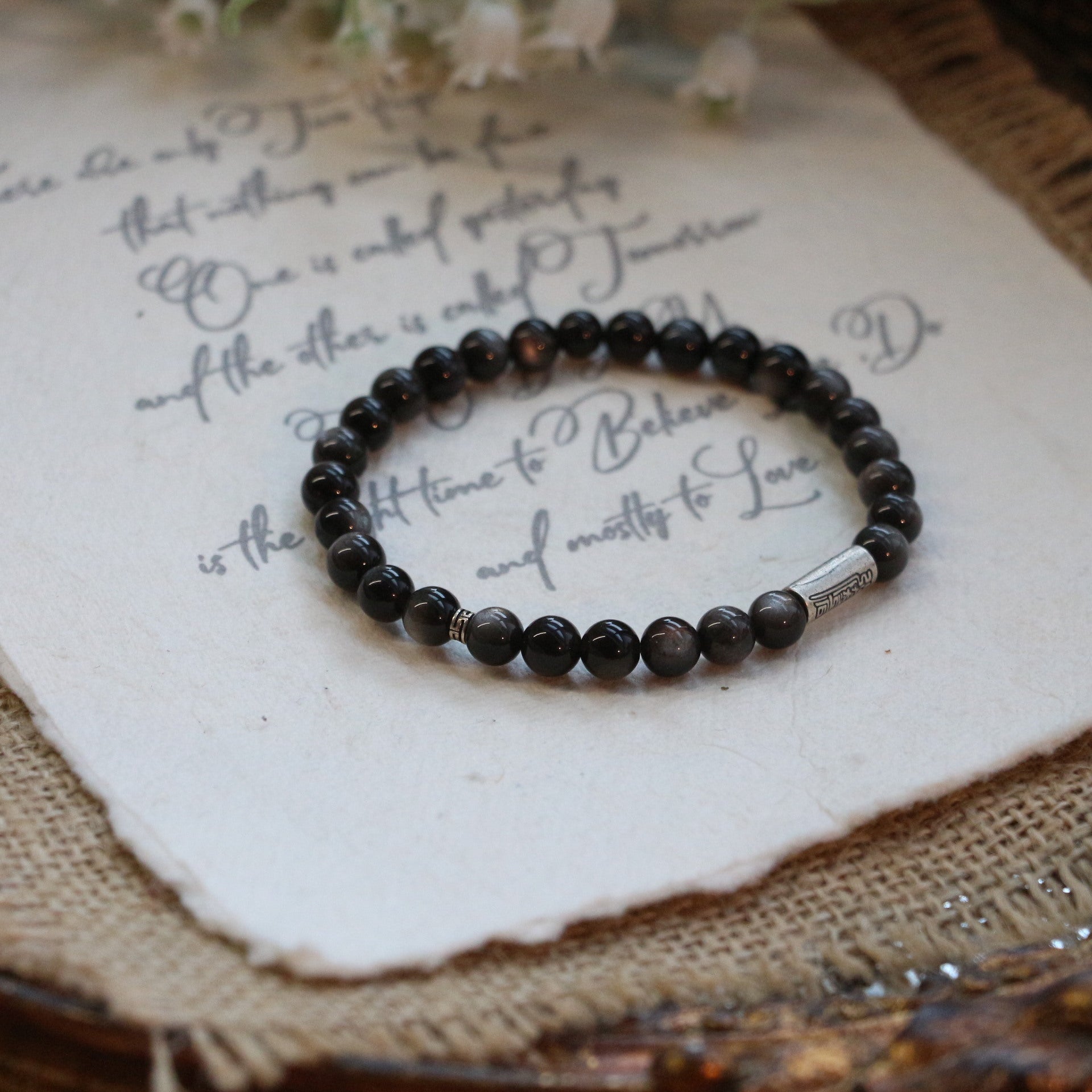 JEKIRA Minimalist Obsidian & Cat Charm Bracelet Set