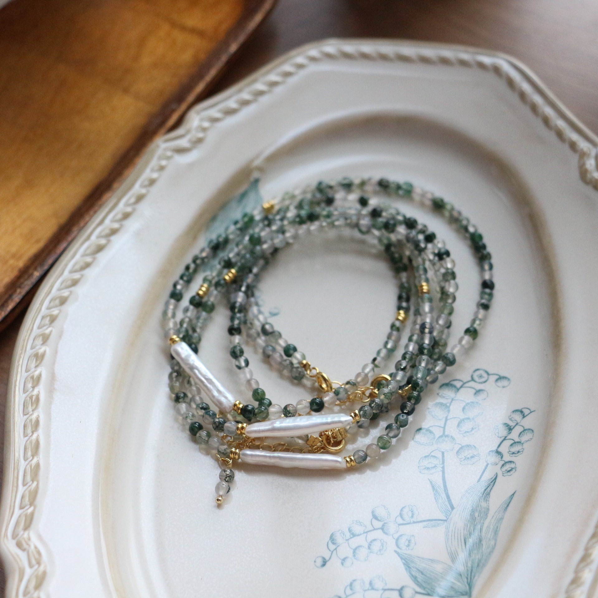 Jekira Green Agate & Baroque Pearl Necklace