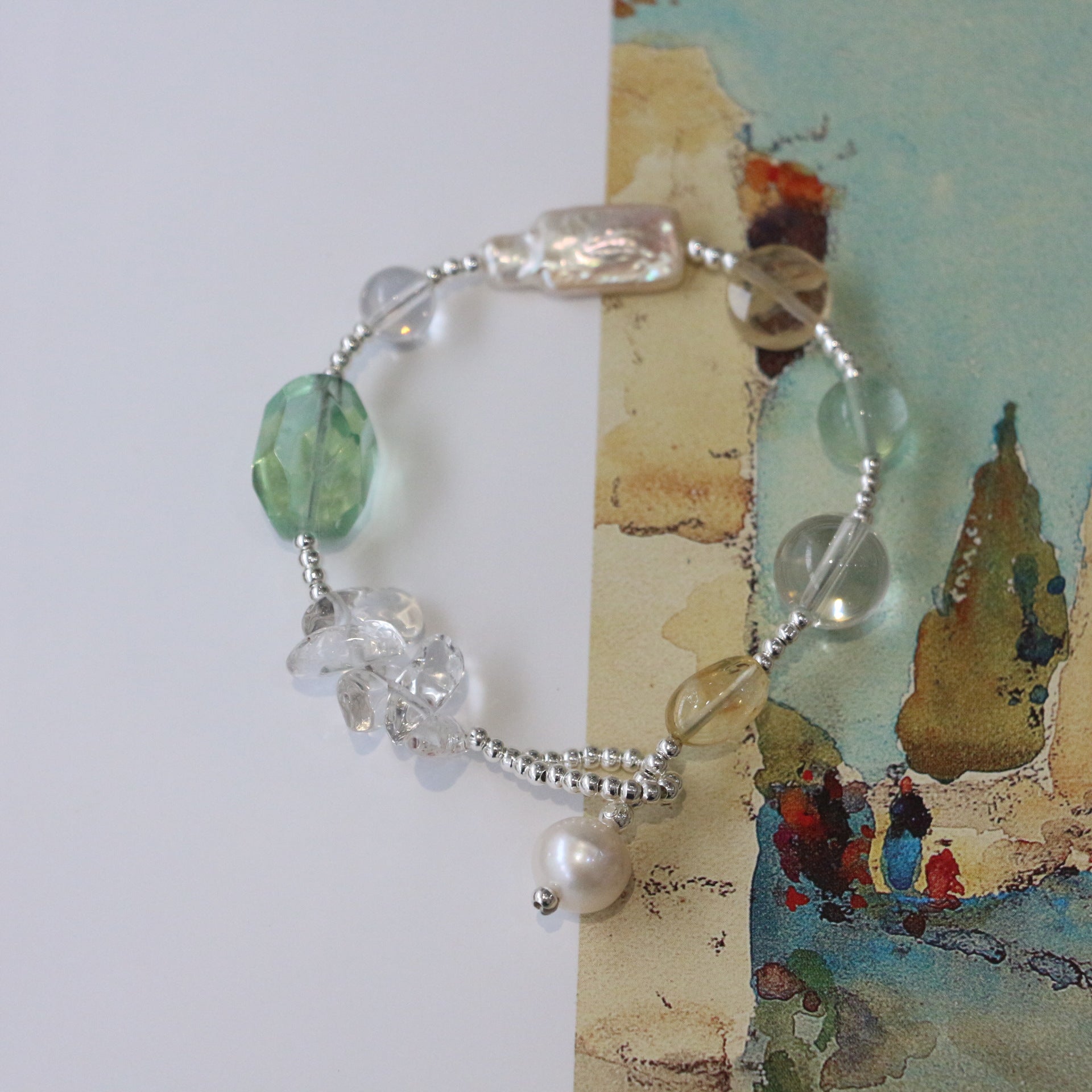 JEKIRA Fluorite Crystal & Pearl Healing Bracelet Duo