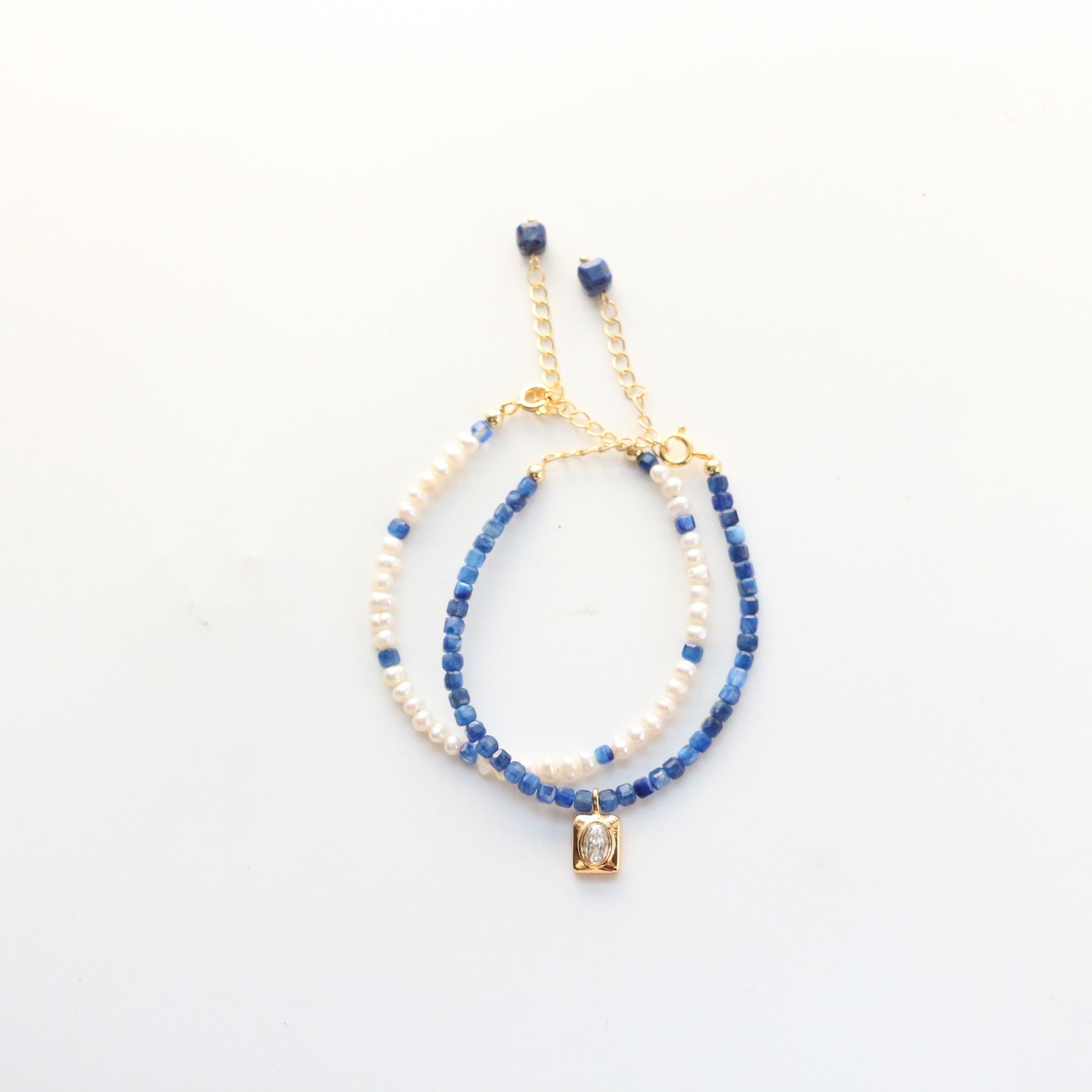JEKIRA Kyanite & Baroque Pearl Slim Bracelet Set