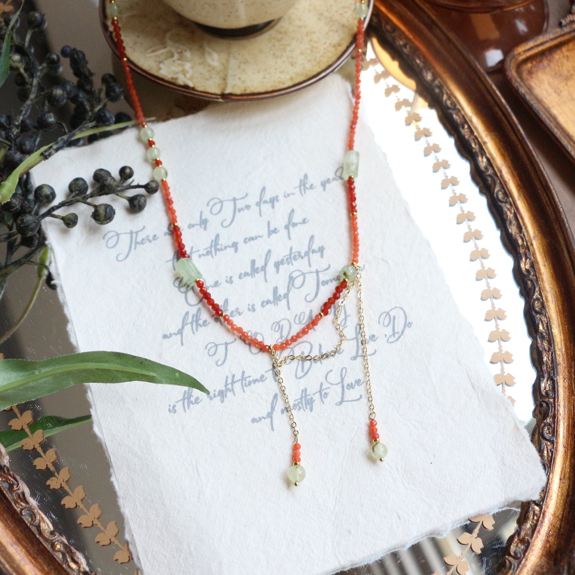 Jekira Prehnite & Agate Tassel Necklace