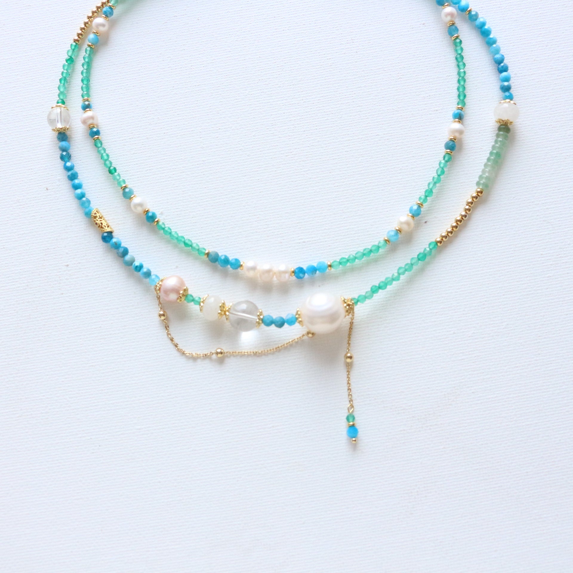 Jekira New Chinese Gemstone Tassel & Pearl Necklace Duo