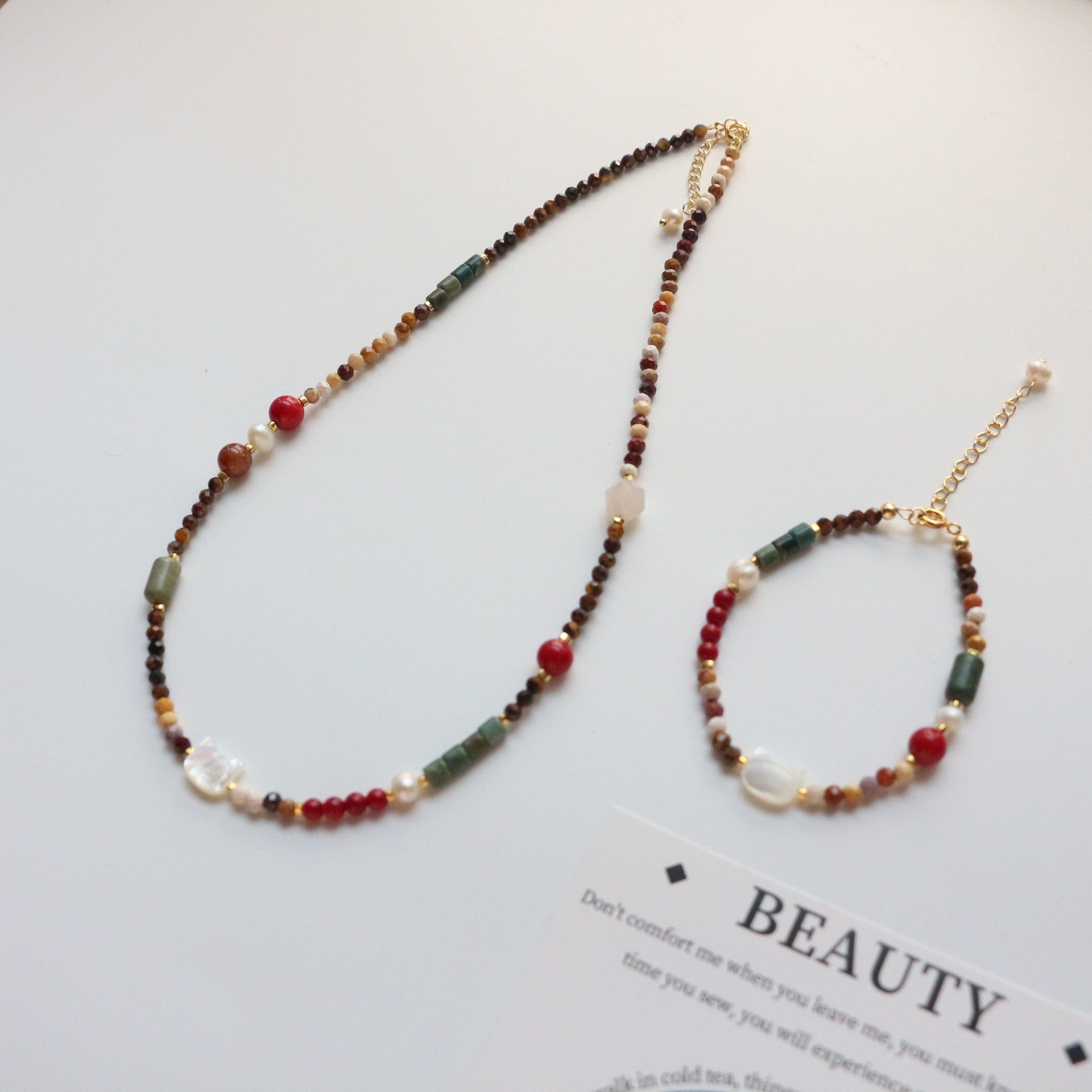 Jekira Painterly Gemstone Necklace & Bracelet Set