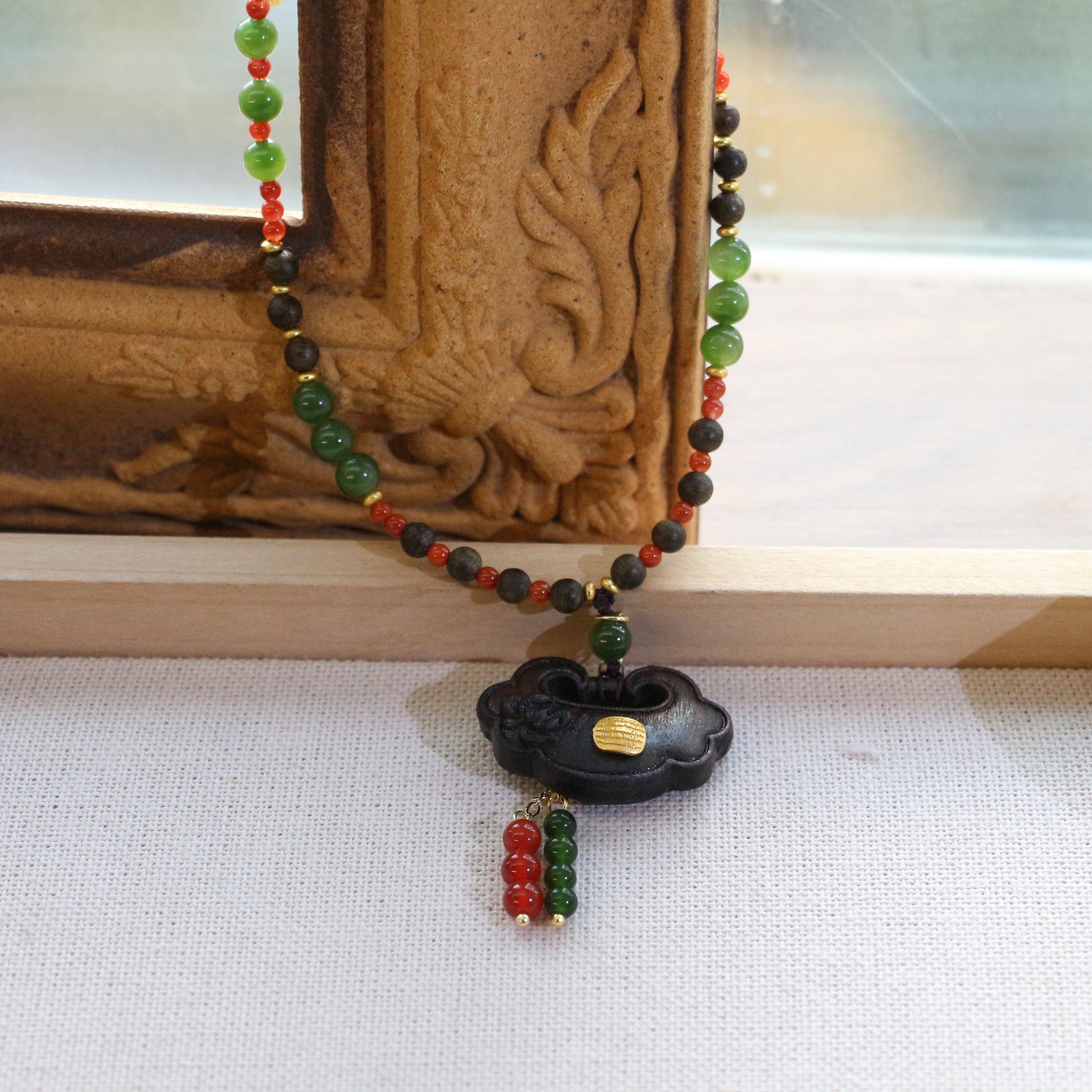 Jekira Southern Red Agate & Agarwood Chinese Cultural Necklace
