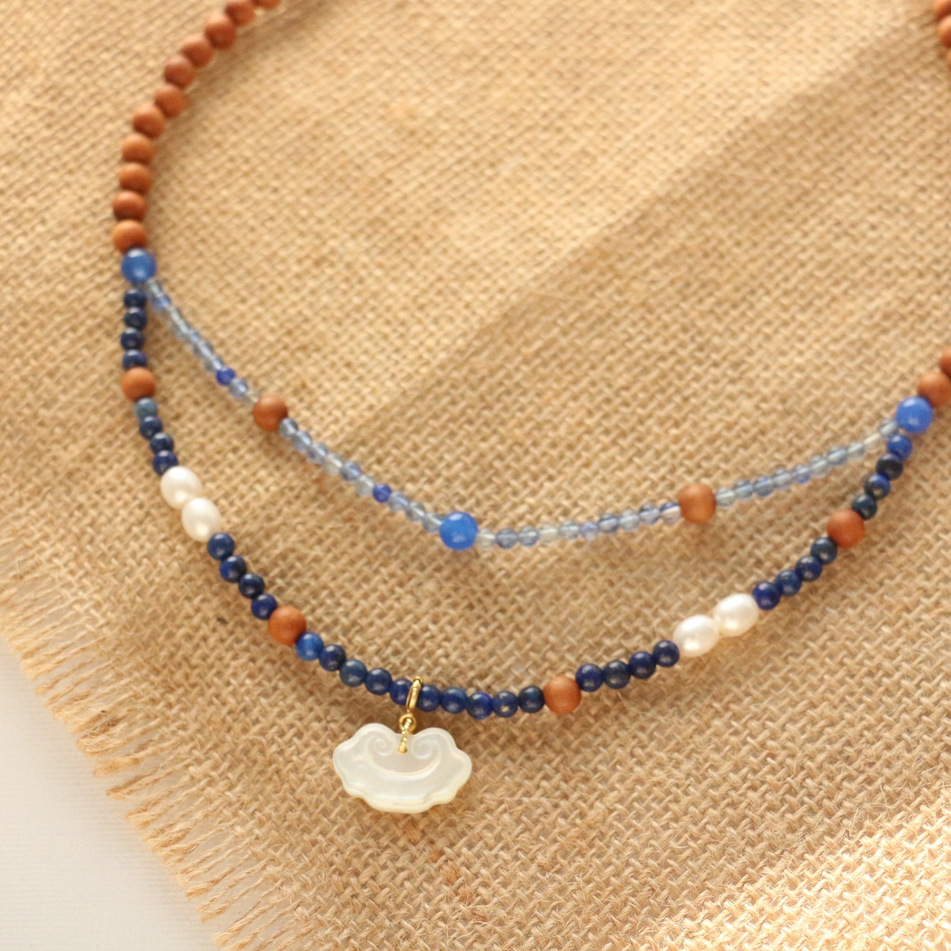 Jekira New Chinese-Style Sandalwood & Blue Agate Necklace Set