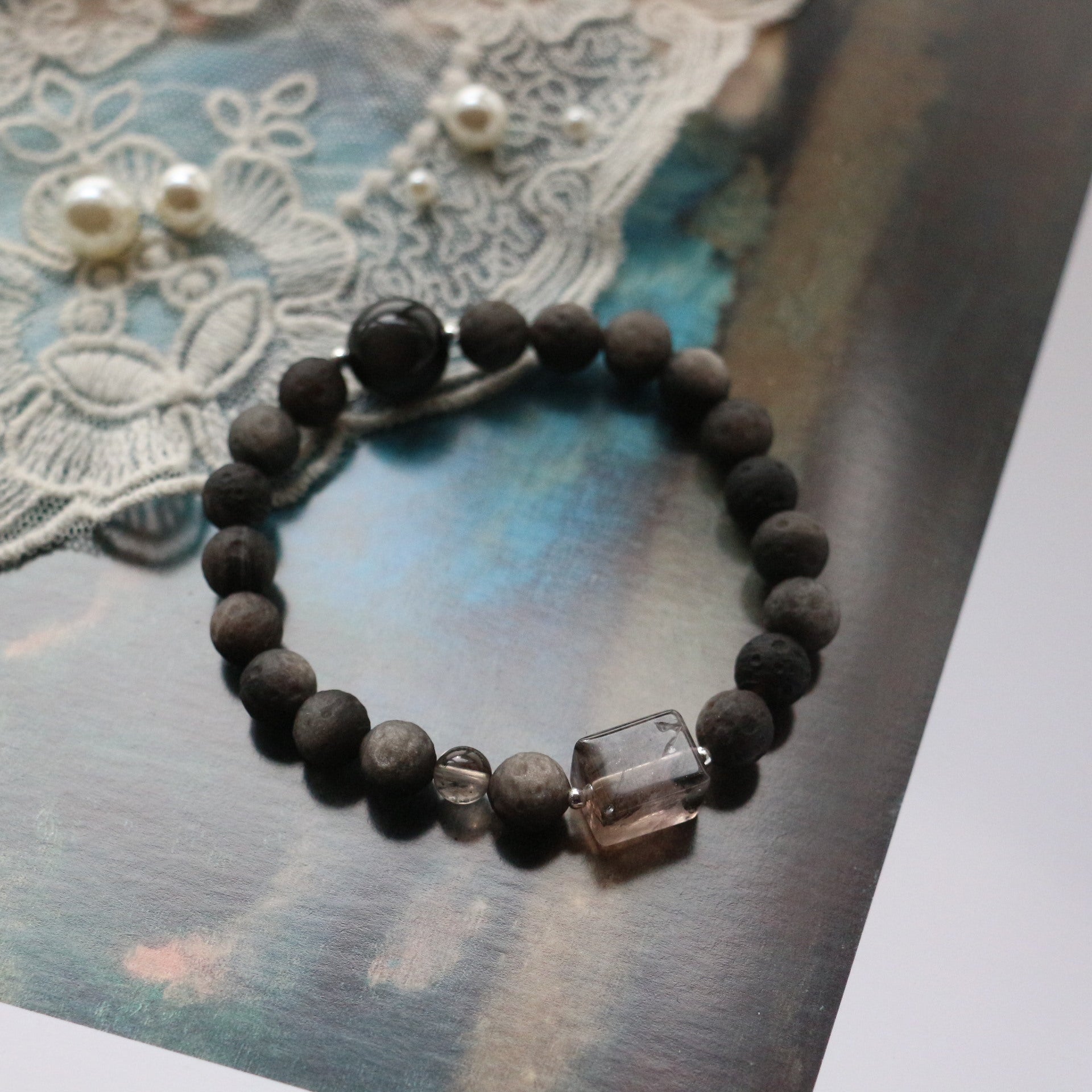 JEKIRA Obsidian Moon & Crystal Square Bracelet