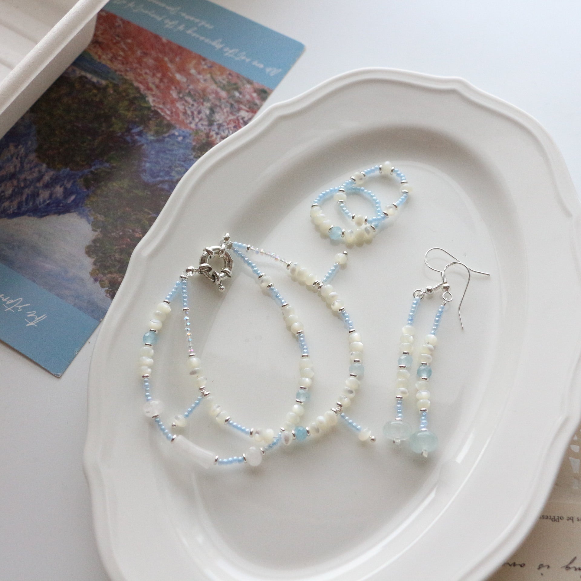 JEKIRA Aquamarine & White Crystal Jewelry Set