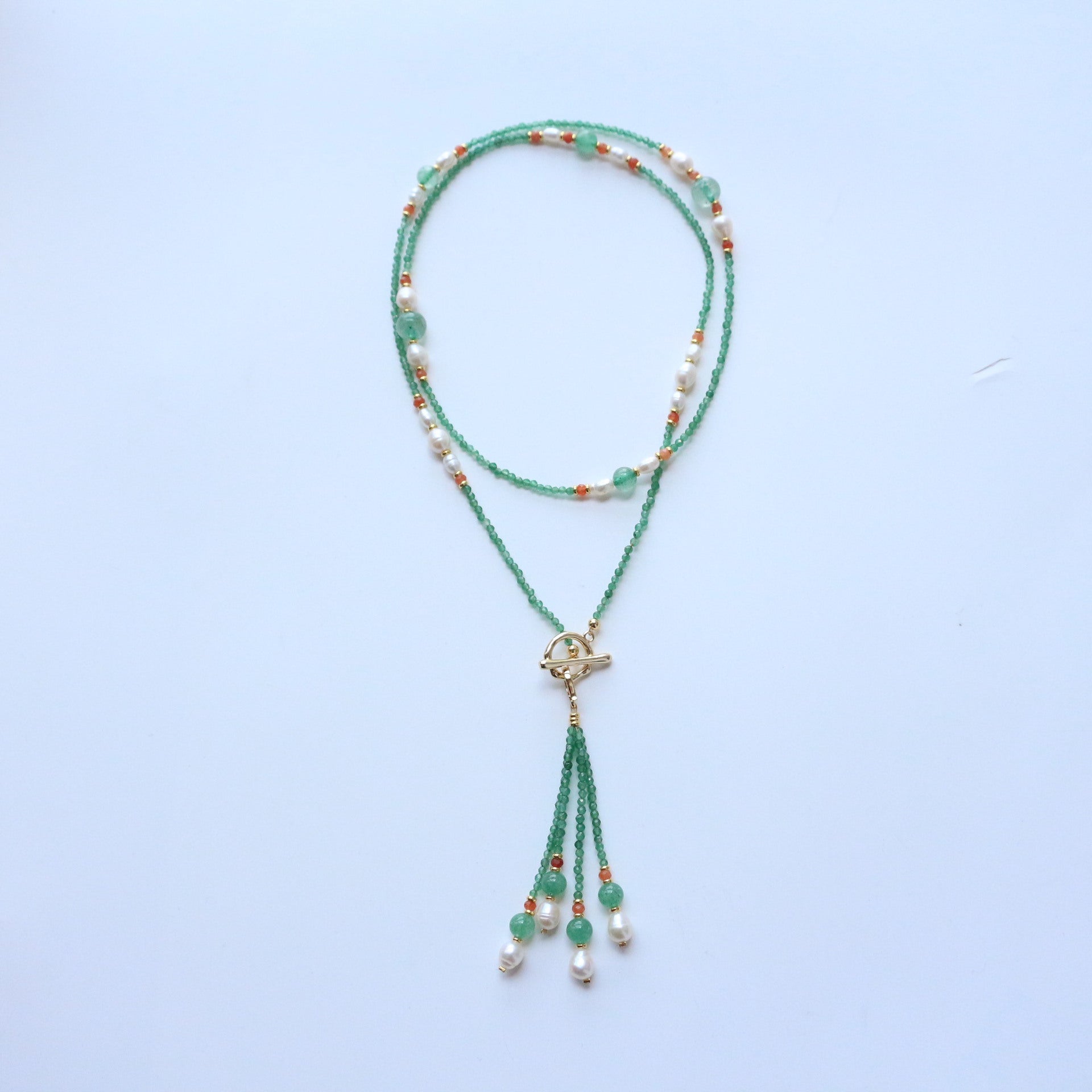 JEKIRA Green Gemstone Tassel Necklace