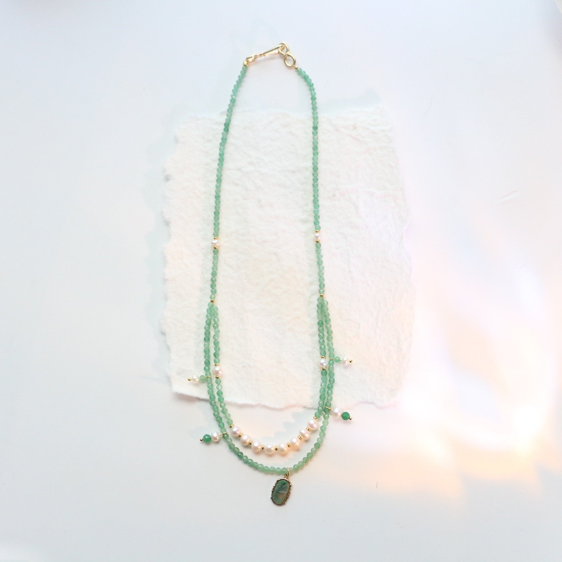 Jekira Royal Green Baroque Pearl Double Layer Necklace - Copper 18K Gold Plated