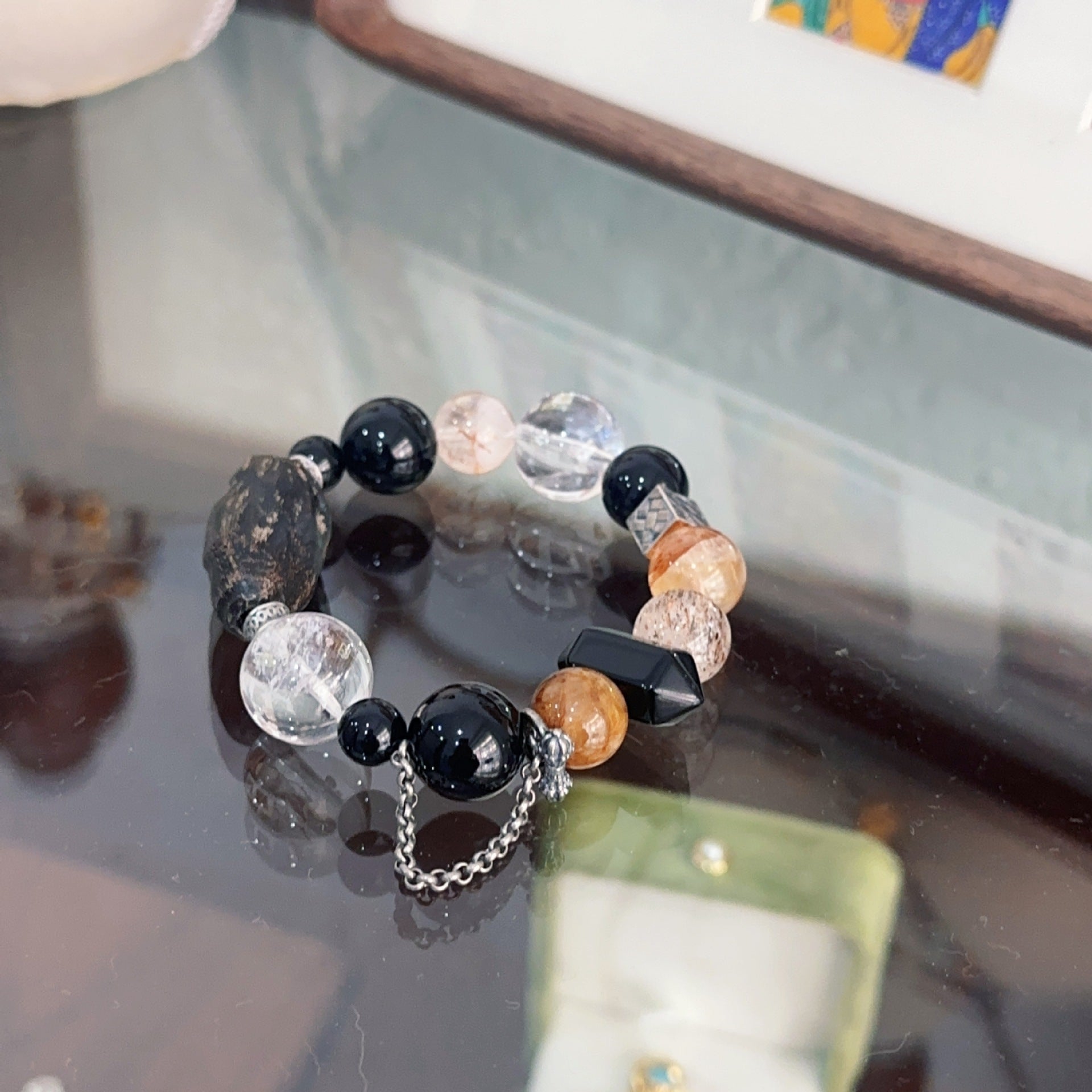 Jekira Obsidian & Onyx Couple Bracelets with White Crystal