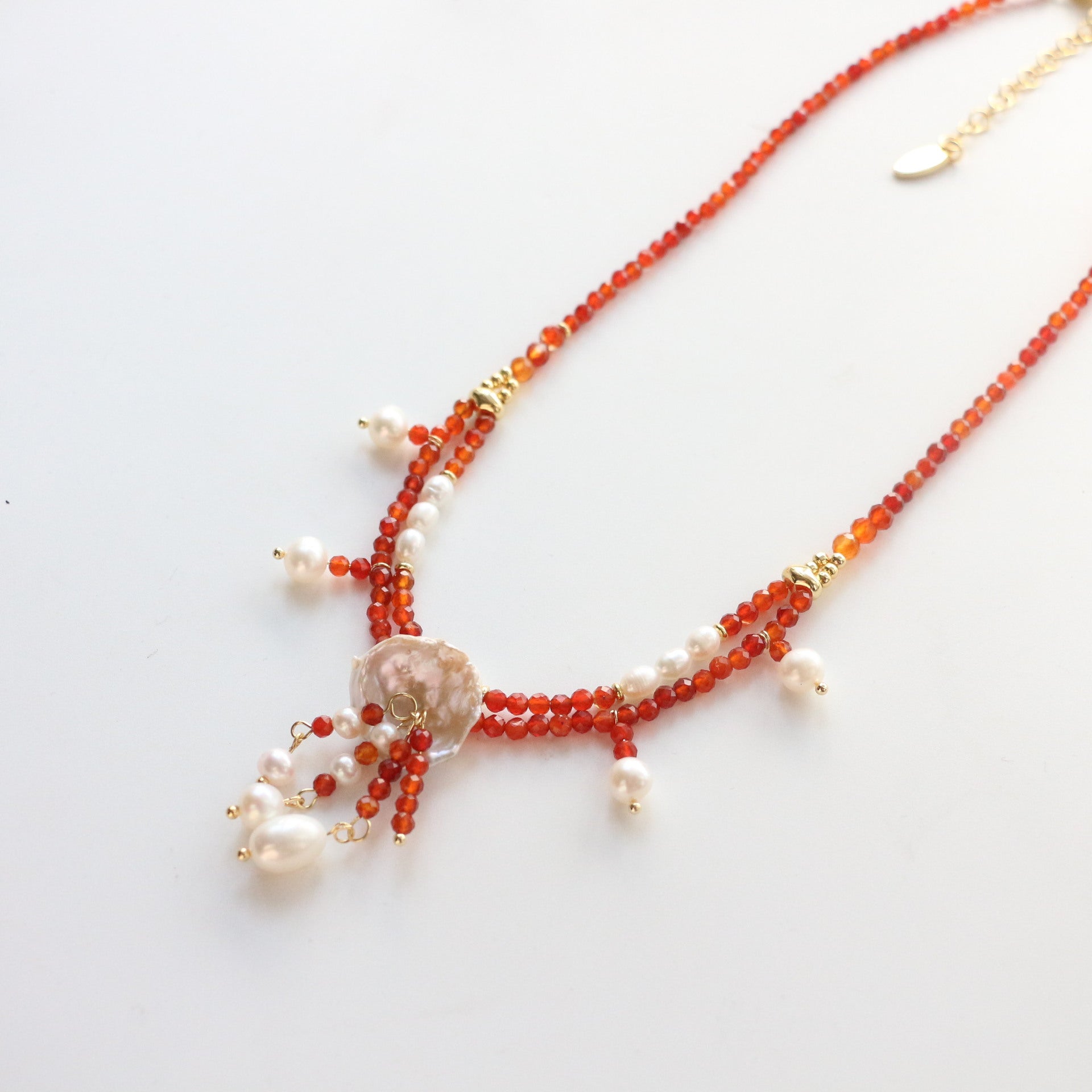 Jekira Red Agate & Baroque Pearl Double-Layer Necklace