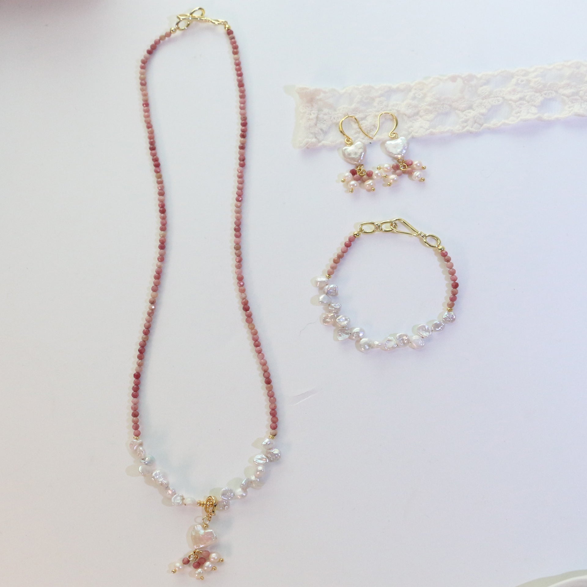 JEKIRA Natural Rhodonite Baroque Pearl Jewelry Set