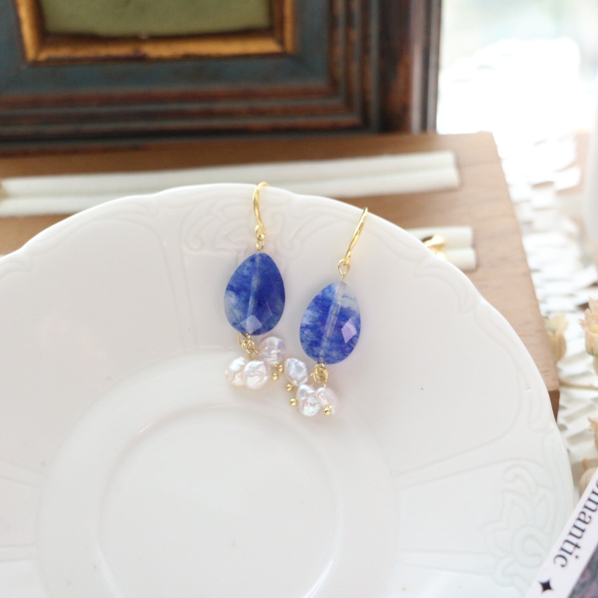 Jekira Lapis Lazuli & Petal Pearl Beaded Necklace and Earrings Set
