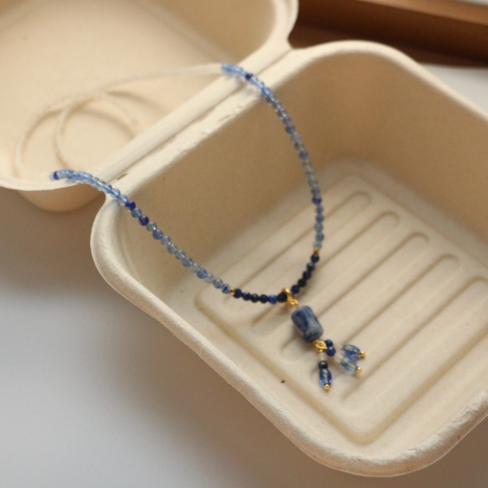 Jekira Blue & White Gemstone Beaded Necklace with Removable Pendant