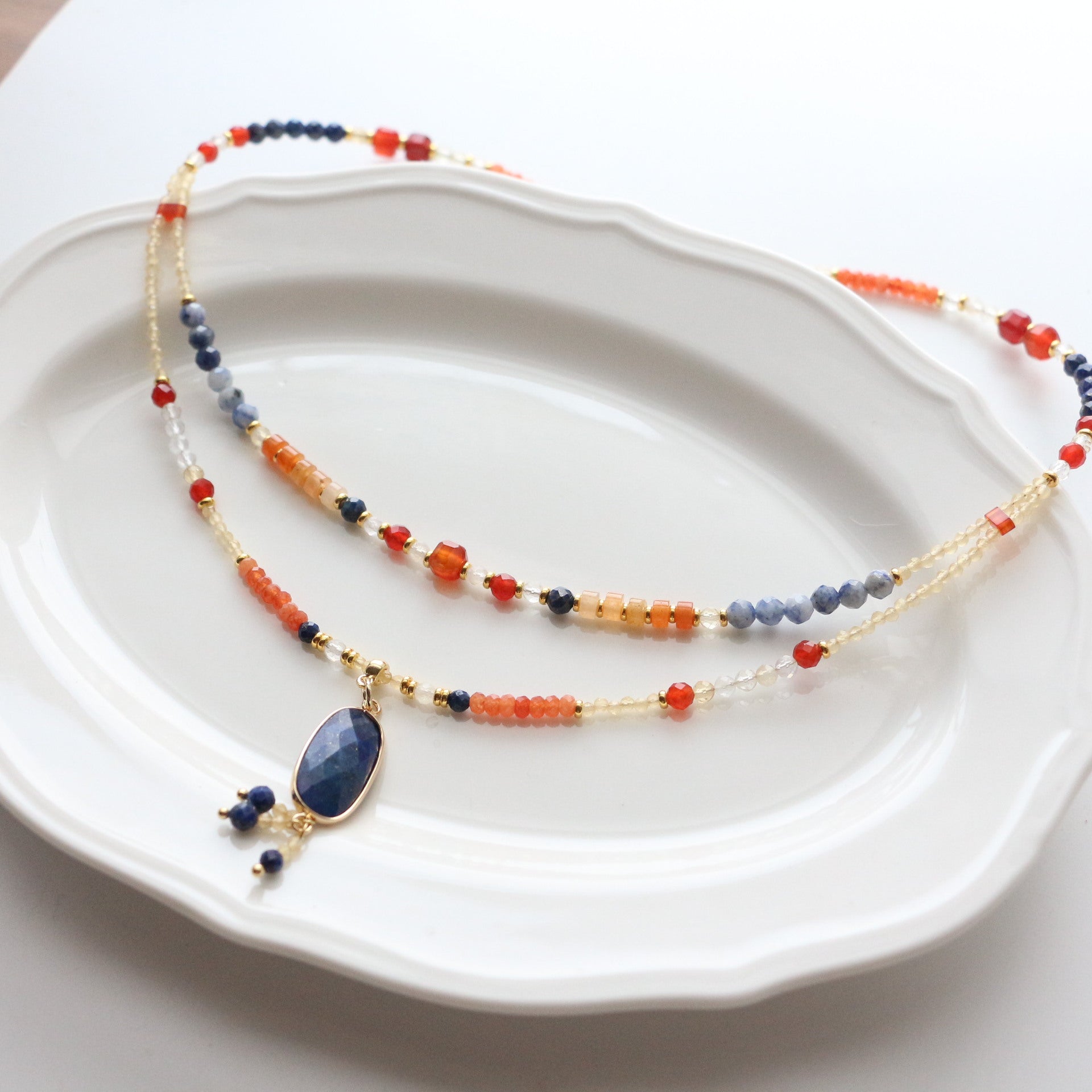 Jekira Lapis Lazuli & Gemstone Jewelry Set – Layered Necklace, Bracelet, Earrings & Rings