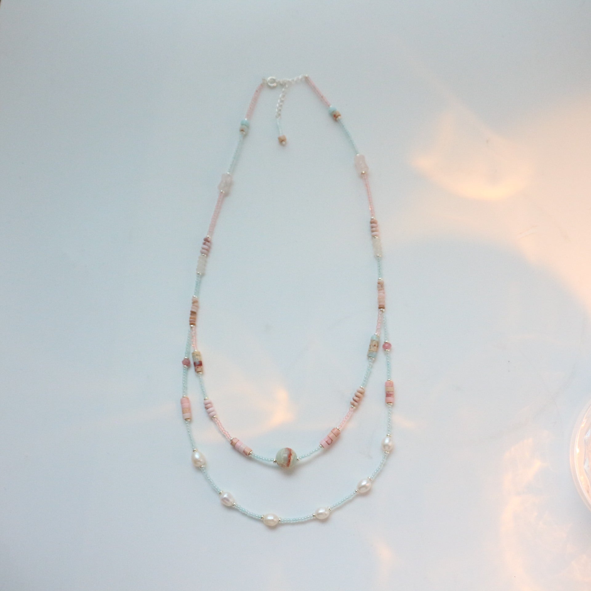 Jekira Double-Layer Pink Gemstone & Baroque Pearl Necklace