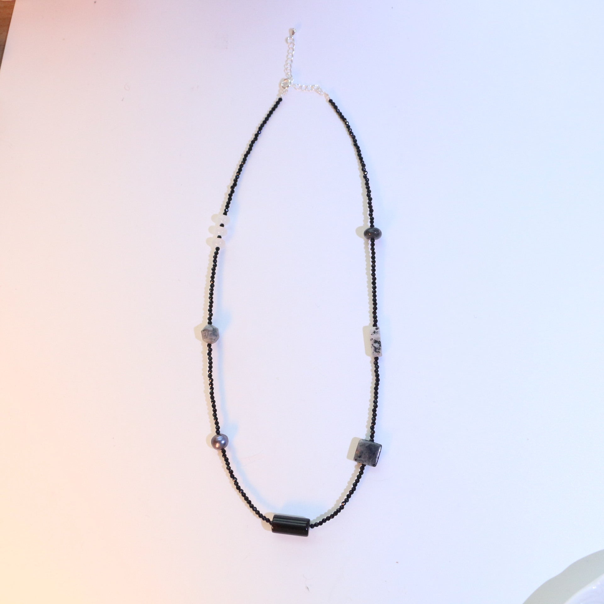 JEKIRA Delicate 2mm Black Natural Stone Bead Necklace - Adjustable 44+5cm