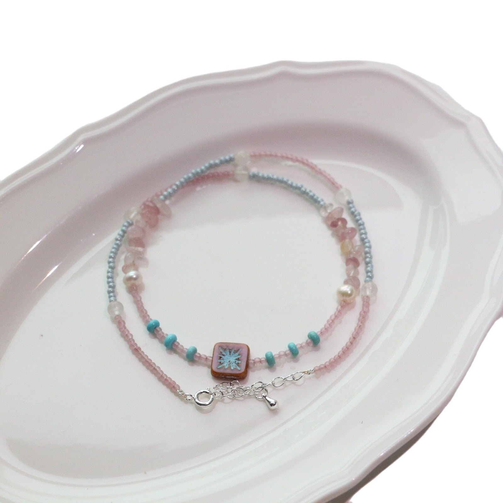 JEKIRA Minimalist Blue & Pink Gemstone Necklace