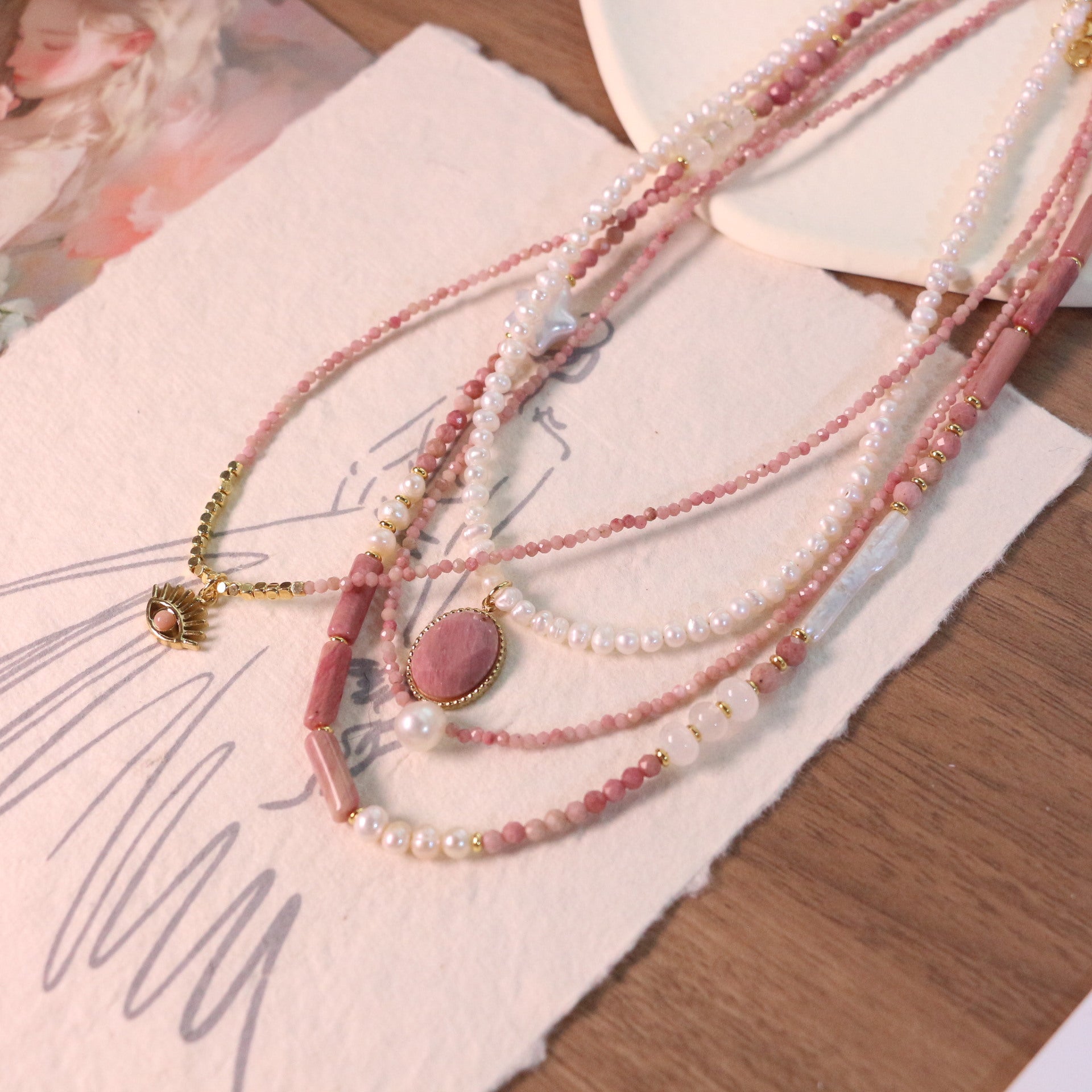 JEKIRA Natural Rhodonite Baroque Pearl Jewelry Set