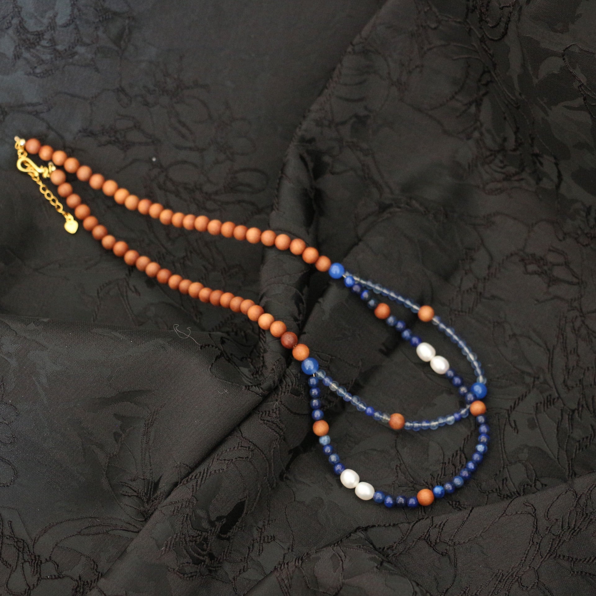 Jekira New Chinese-Style Sandalwood & Blue Agate Necklace Set