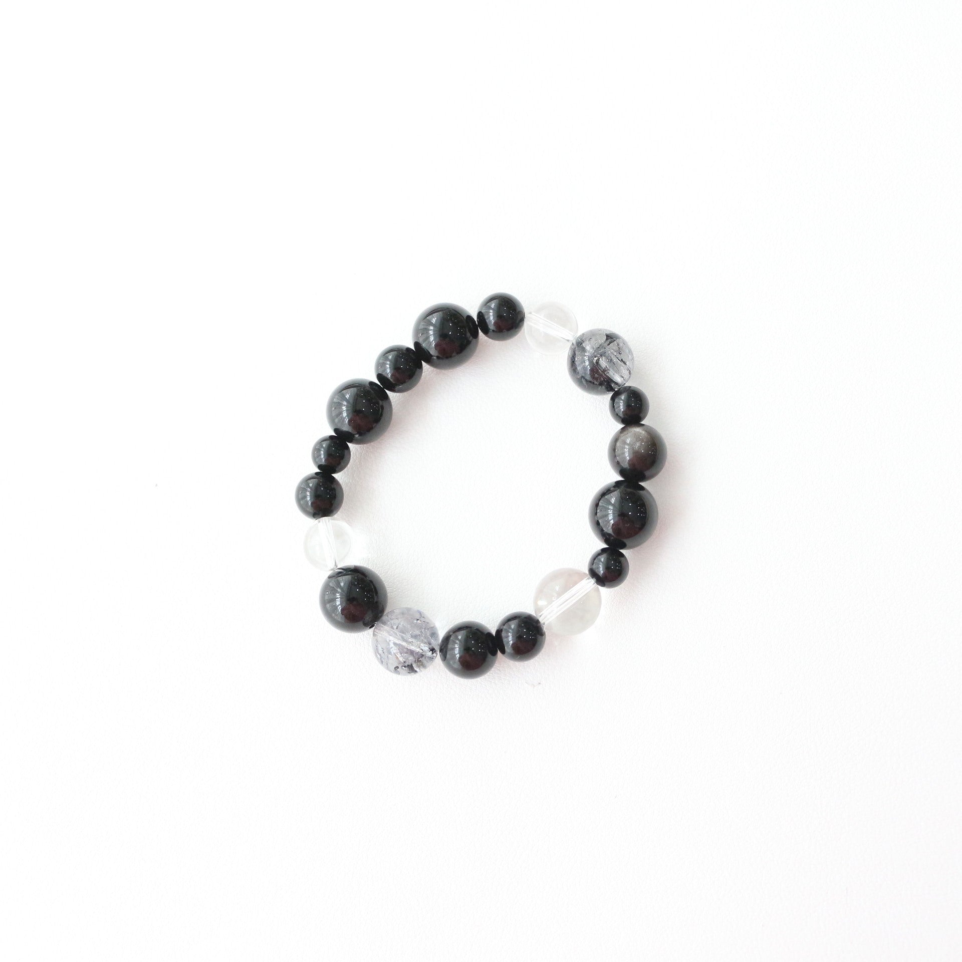 Jekira Black Onyx & White Crystal Beaded Bracelet