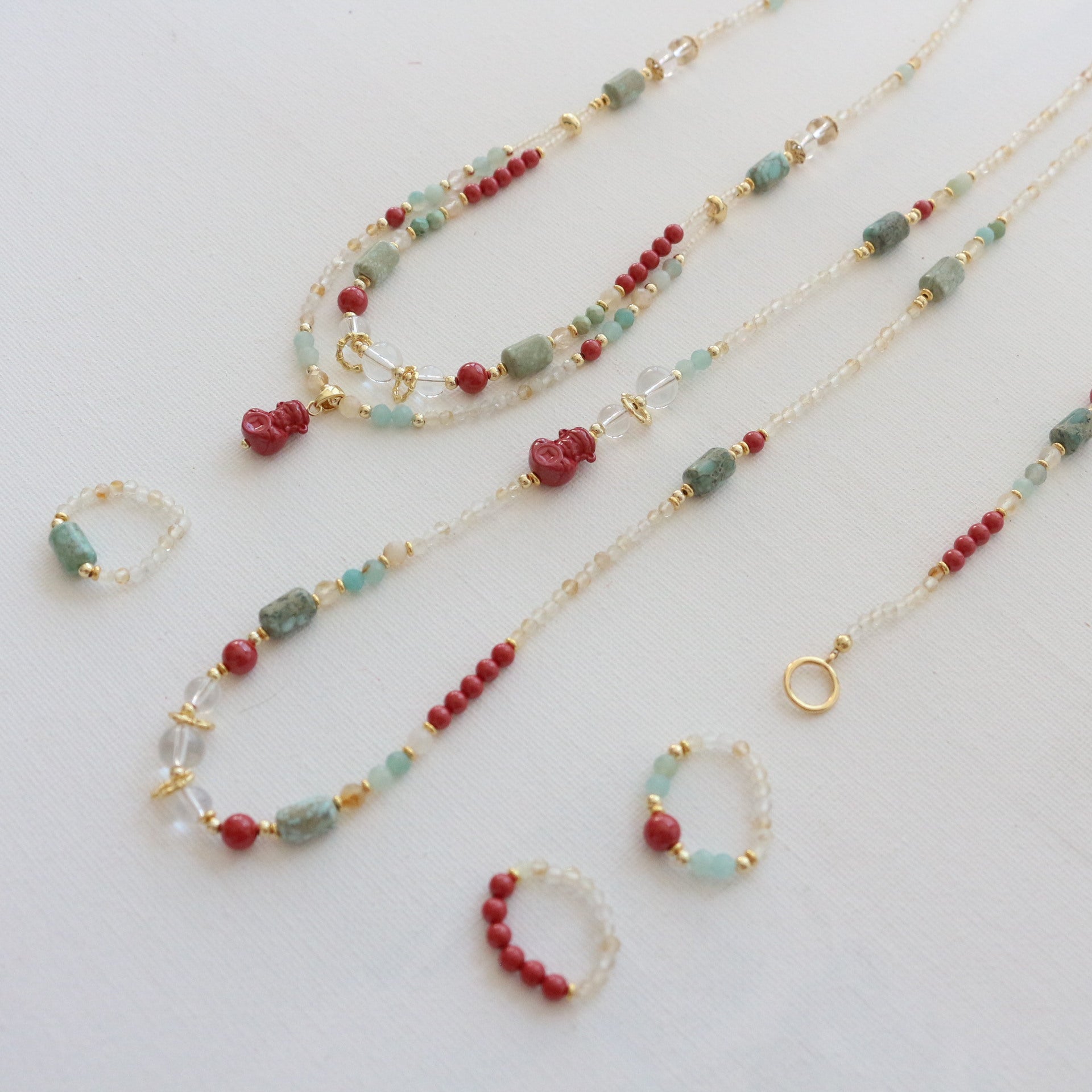 Jekira God of Wealth Red Gemstone Jewelry Set
