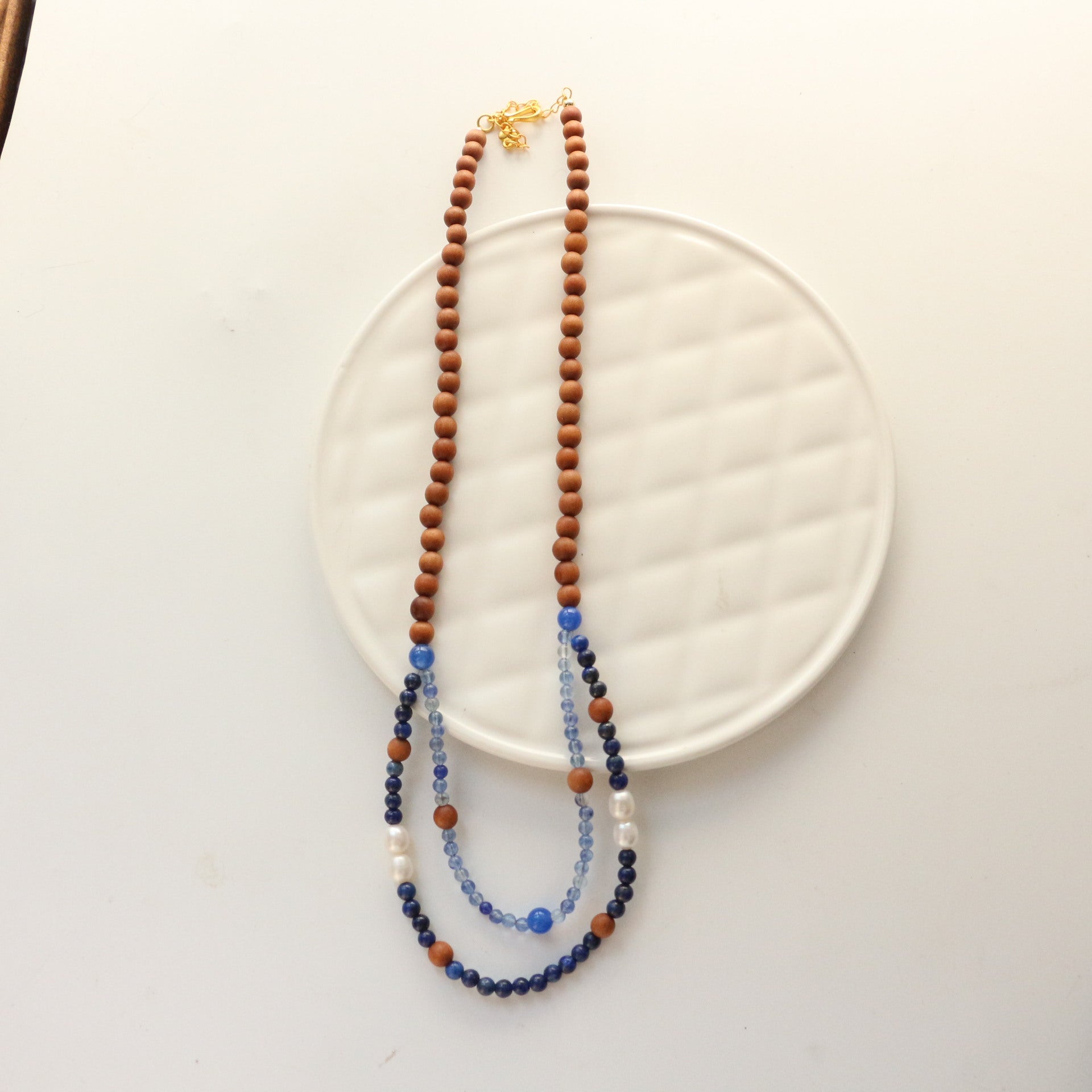 Jekira New Chinese-Style Sandalwood & Blue Agate Necklace Set