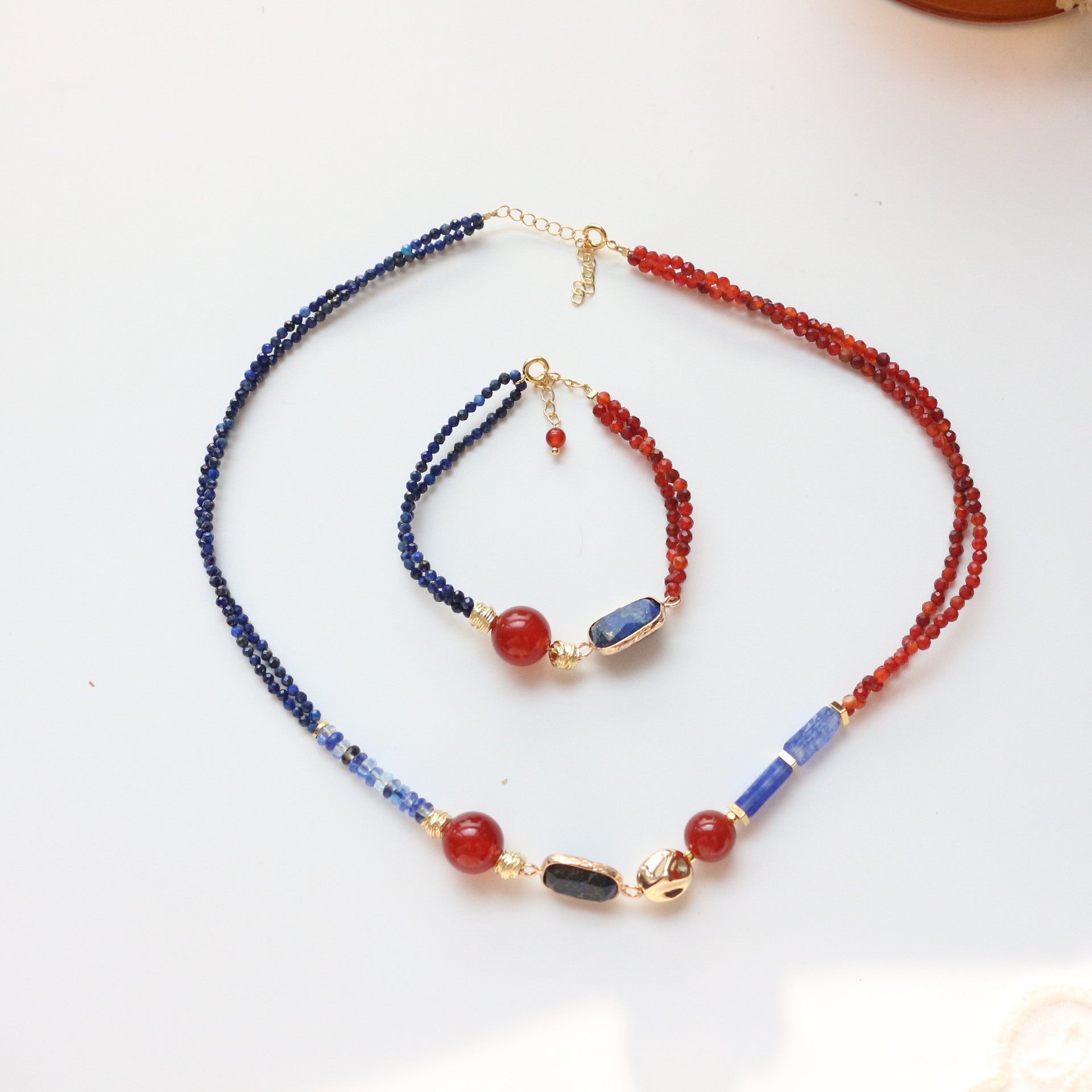 Jekira Lapis Lazuli & Red Agate Beaded Necklace and Bracelet Set