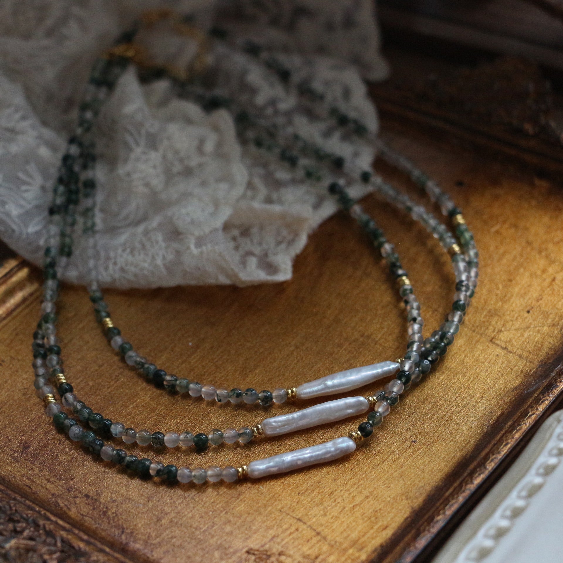 Jekira Green Agate & Baroque Pearl Necklace