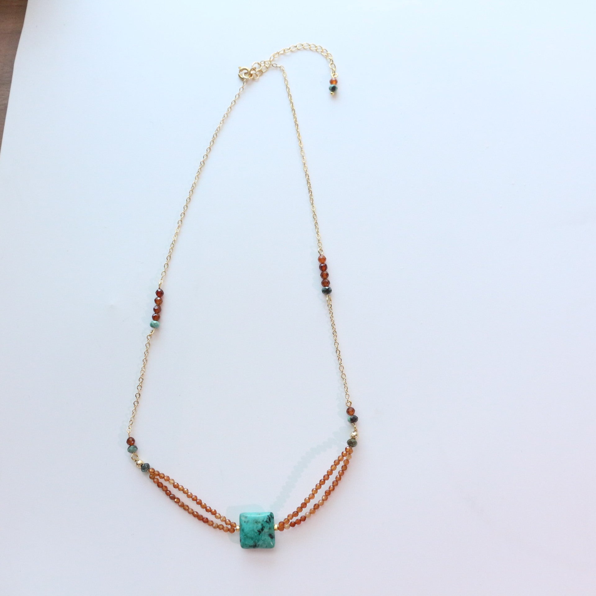 JEKIRA Sunset Oasis Turquoise & Spessartine Garnet Layering Necklace Duo