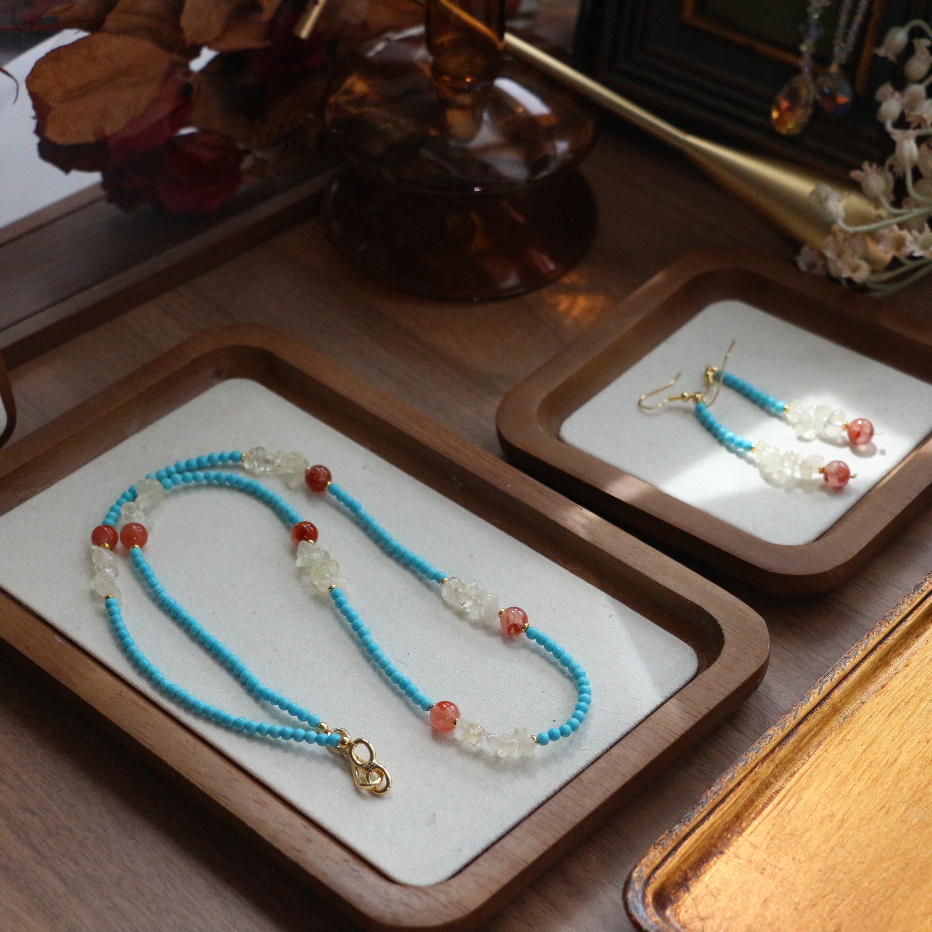 Jekira Sapphire & Ruby Celestial Jewelry Set (Long & Short Necklaces + 925 Silver Earrings)
