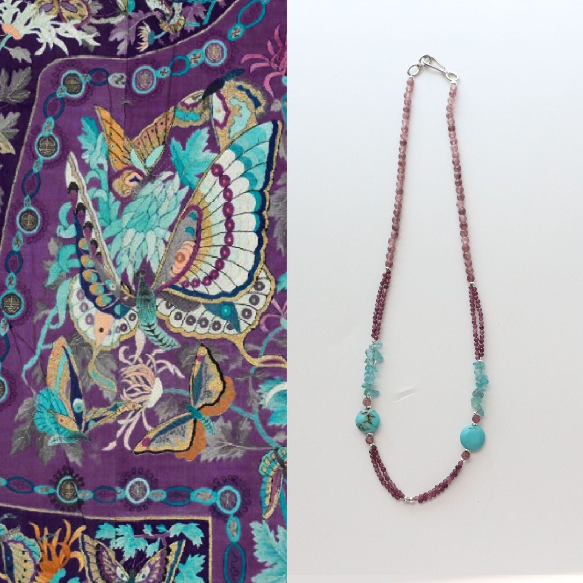 Jekira Lavender Stone & Turquoise Silver Necklace Set with 999 Pure Silver Lock Pendant