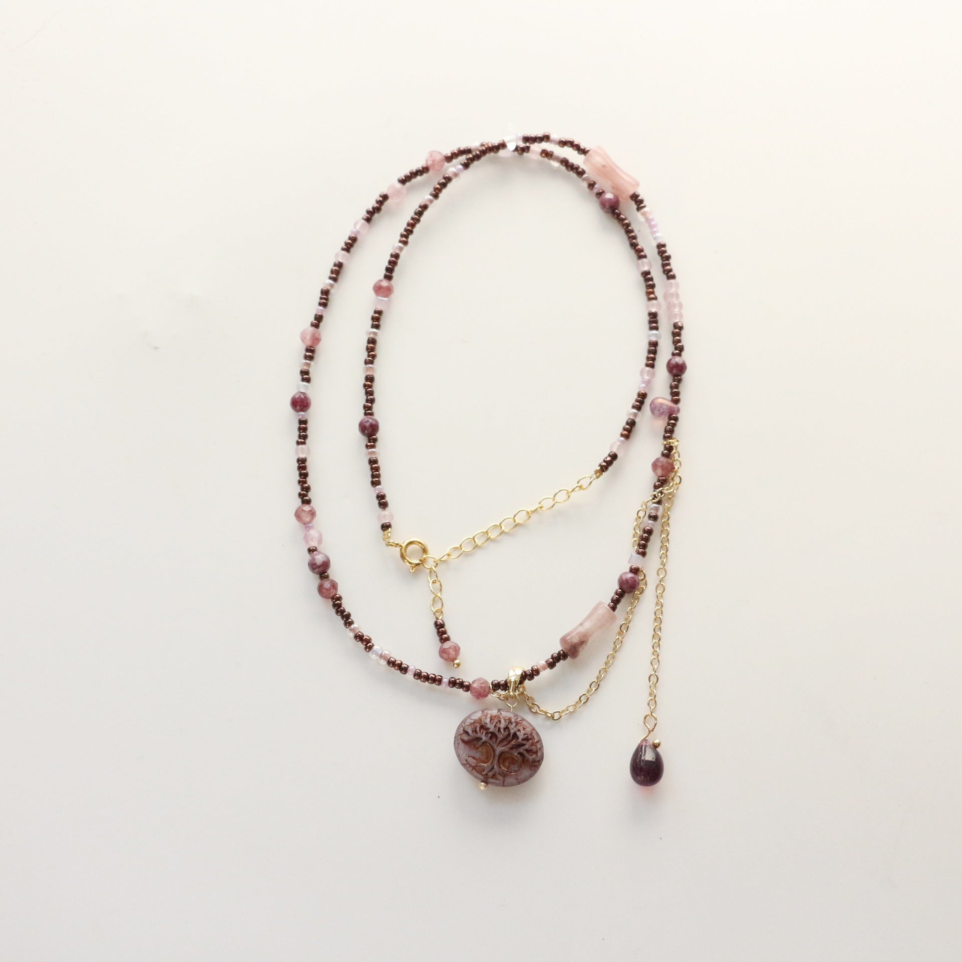 JEKIRA Purple Gemstone Tassel Pendant Necklace – 40cm Delicate Collarbone Chain