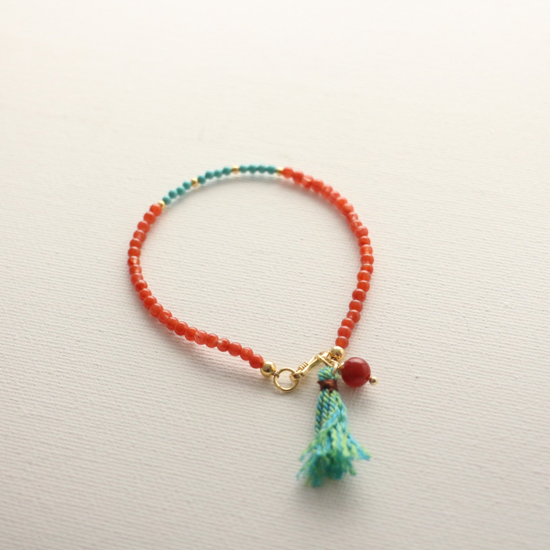 Jekira Red Agate & Turquoise Tassel Necklace with Adjustable 925 Silver Bracelet Set