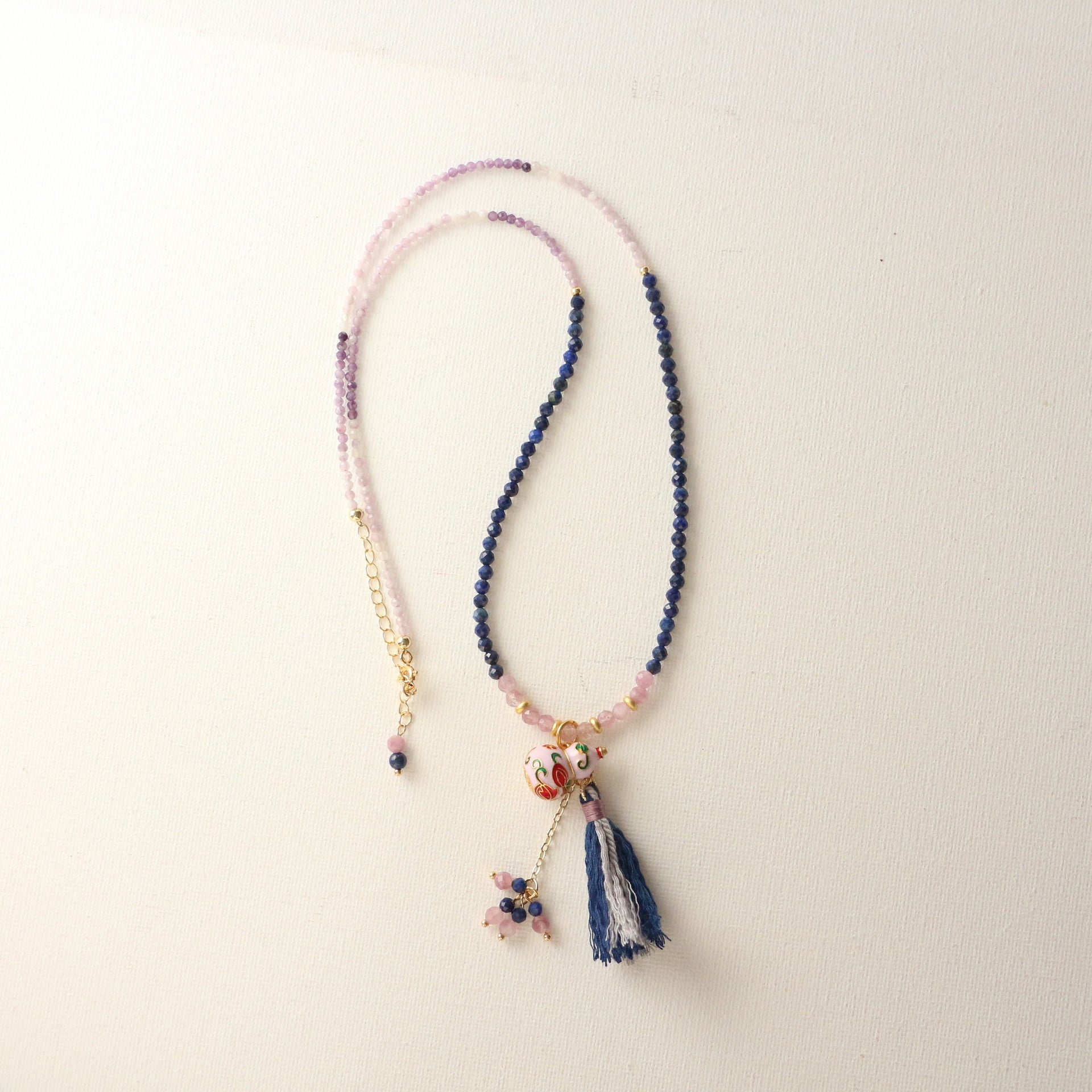 Jekira Lapis Lazuli & Amethyst Enamel Gourd Tassel Necklace – Sand Gold Luxury