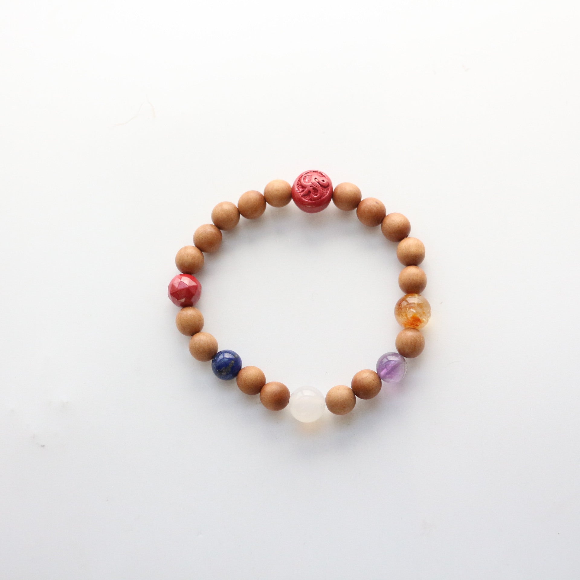 Jekira Chakra Balancing Bracelet: Sandalwood & Multi-Crystal with Royal Cinnabar