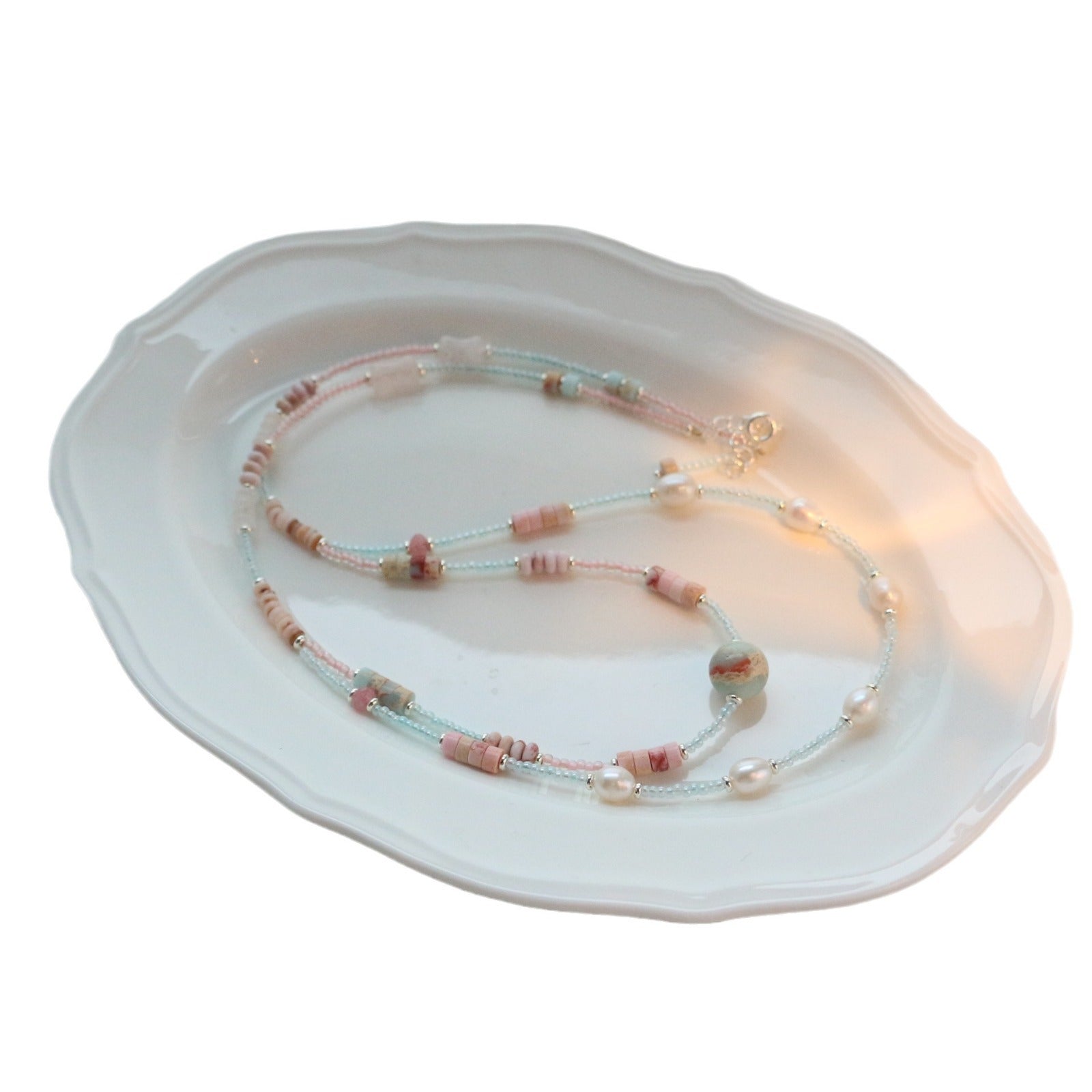 Jekira Double-Layer Pink Gemstone & Baroque Pearl Necklace