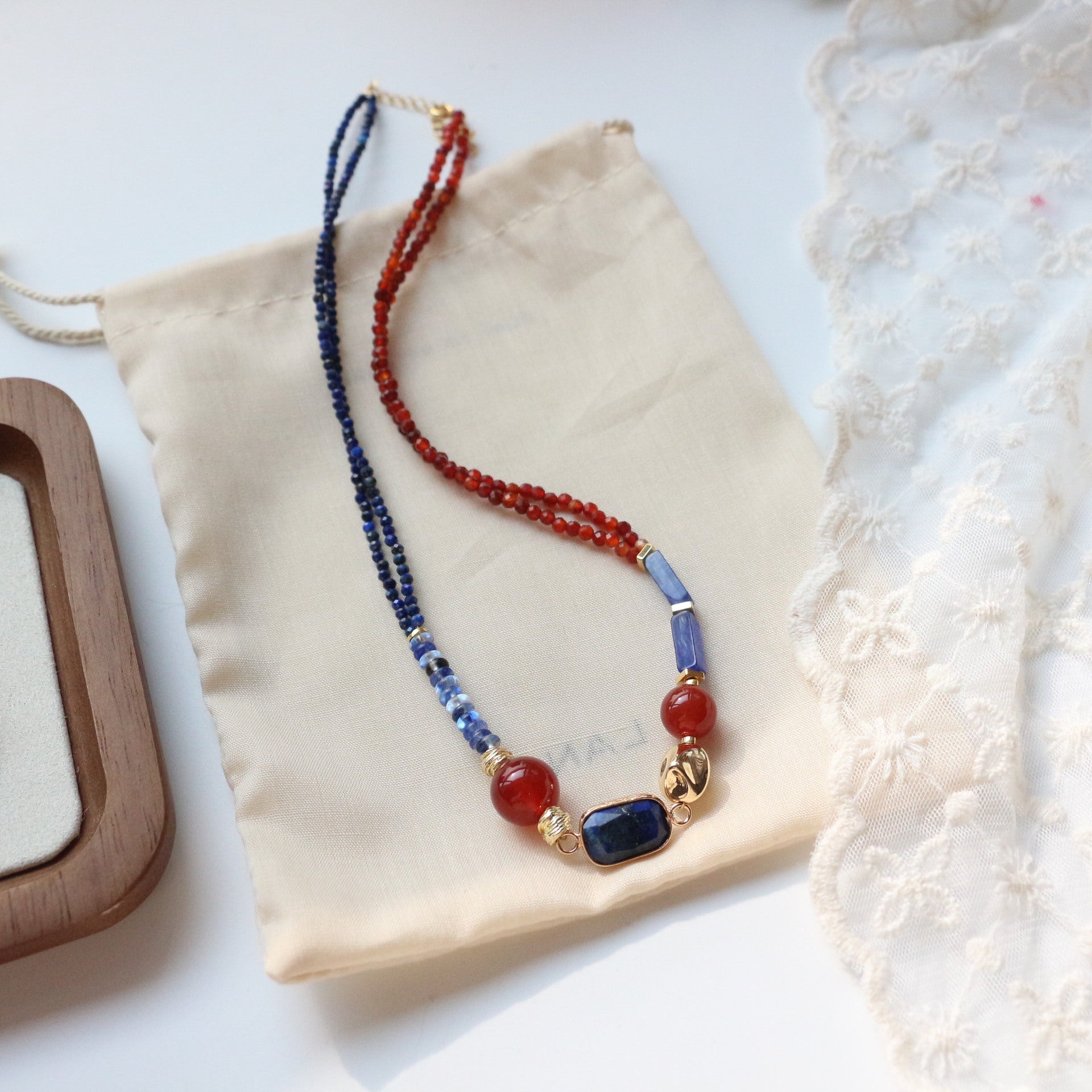 Jekira Lapis Lazuli & Red Agate Beaded Necklace and Bracelet Set