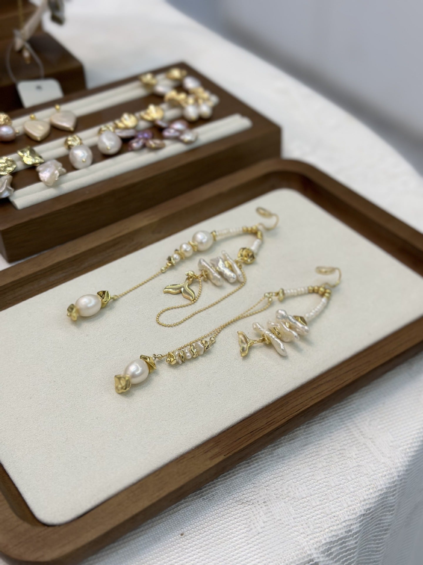 Jekira Baroque Pearl & Mermaid Tail Long Ear Clips
